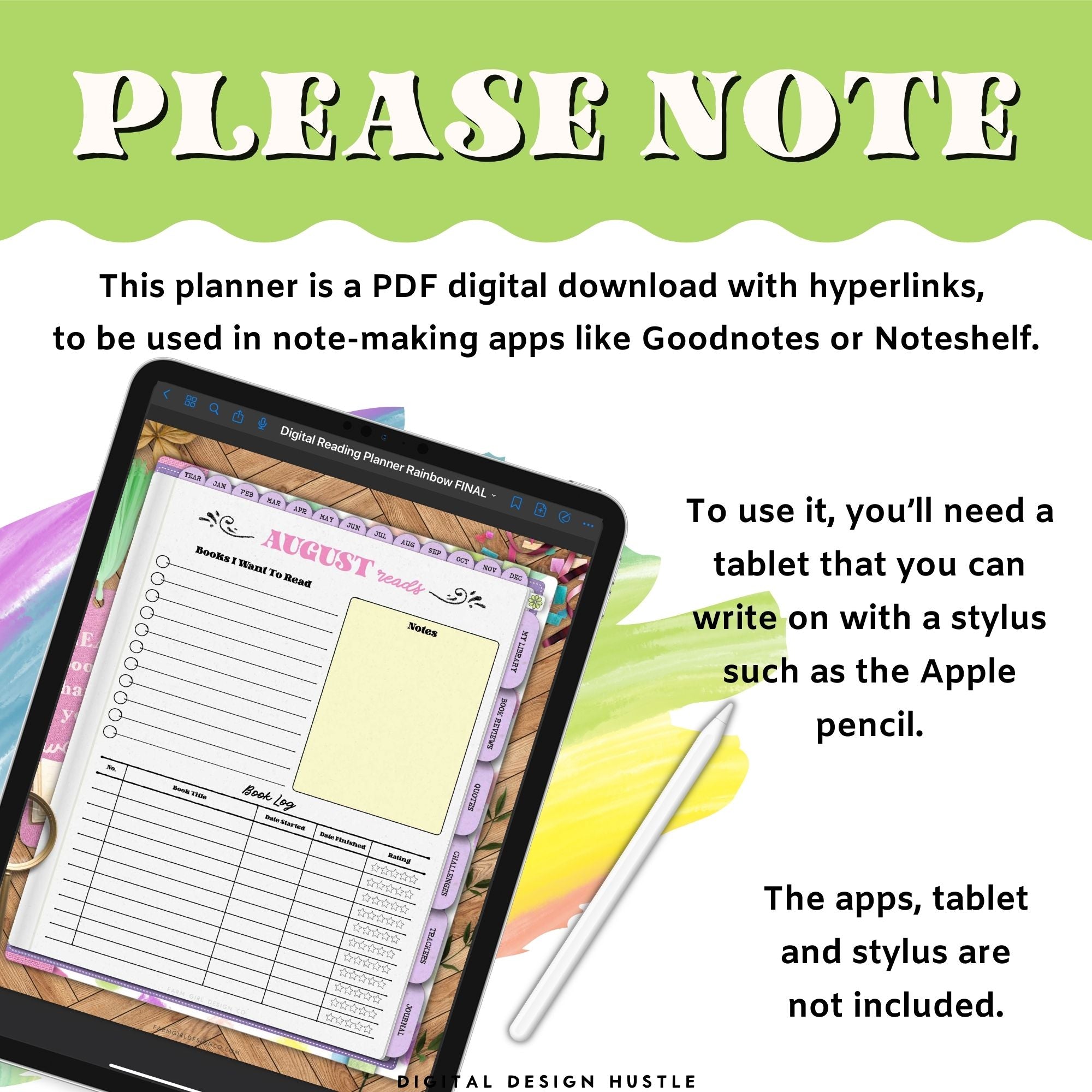 Pastel Rainbow Digital Reading Planner