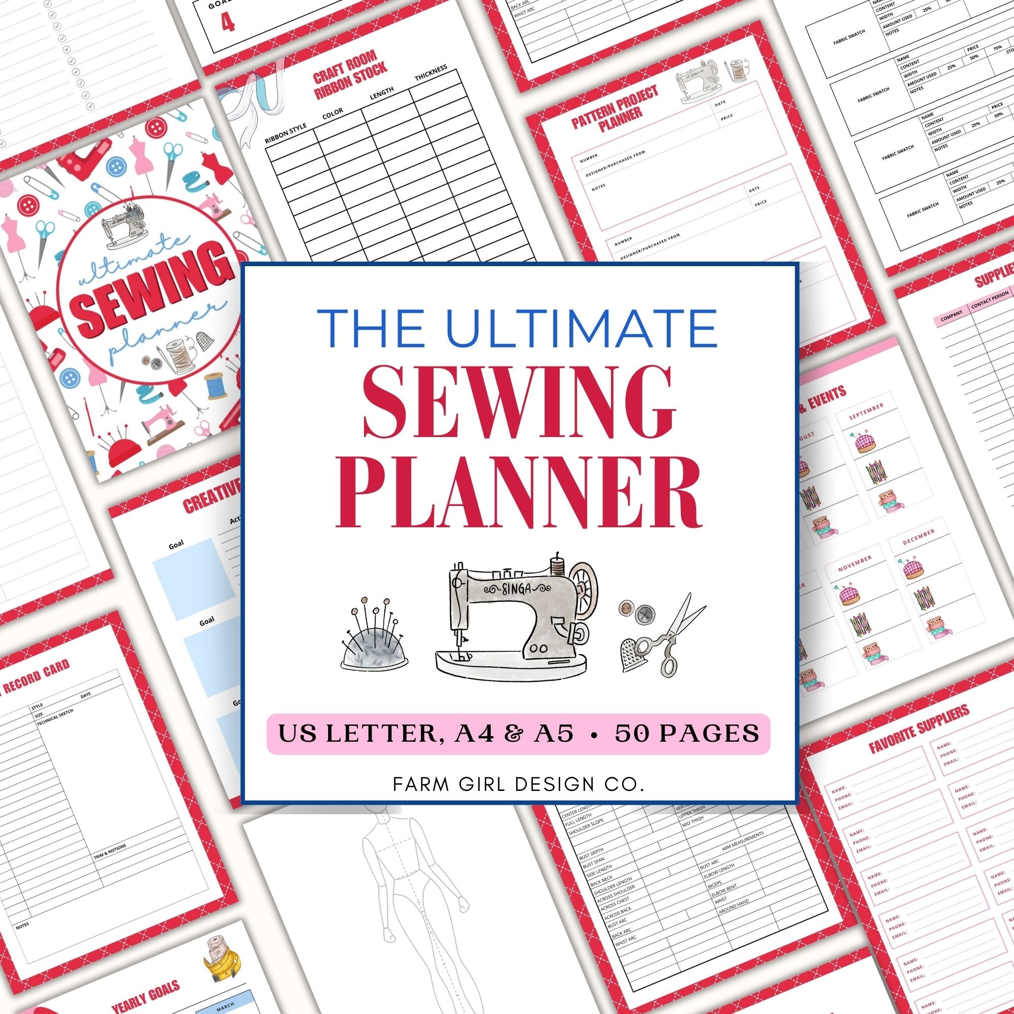 Elevate your sewing and crafting experience with our 50-page Sewing Projects Planner printable, available in three convenient sizes: US Letter, A4, and A5. This comprehensive sewing planner is designed to be your go-to tool for seamless project planning and organization.