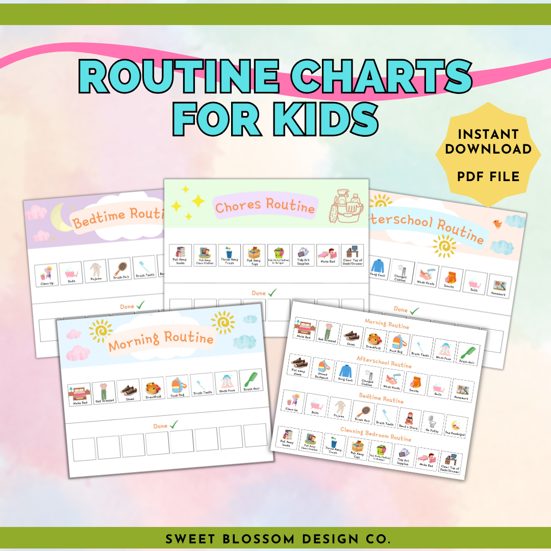 Keep the kids on task with these printable Routine Charts. This set of 4 routine charts for kids Teaches responsibility to your children. This routine chart bundle comes in four different styles. Track chore progress and rewards with this printable for kids.