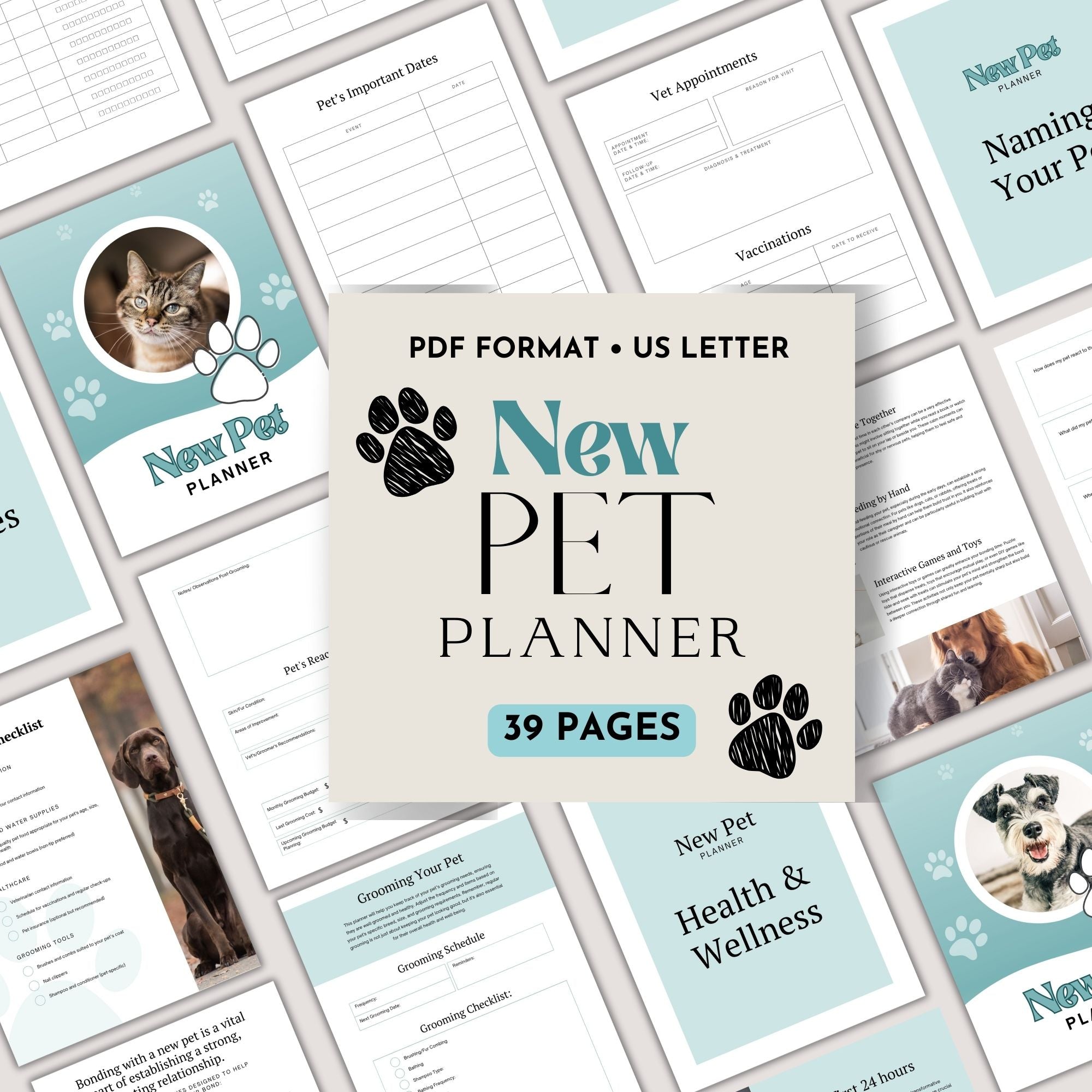Welcome to your ultimate companion in pet parenthood – the Printable New Pet Planner! Our 39-page US Letter-size planner is designed to make the journey of welcoming a new furry friend into your home a breeze. Crafted with love and expertise, this planner is your go-to resource for all things pet care.