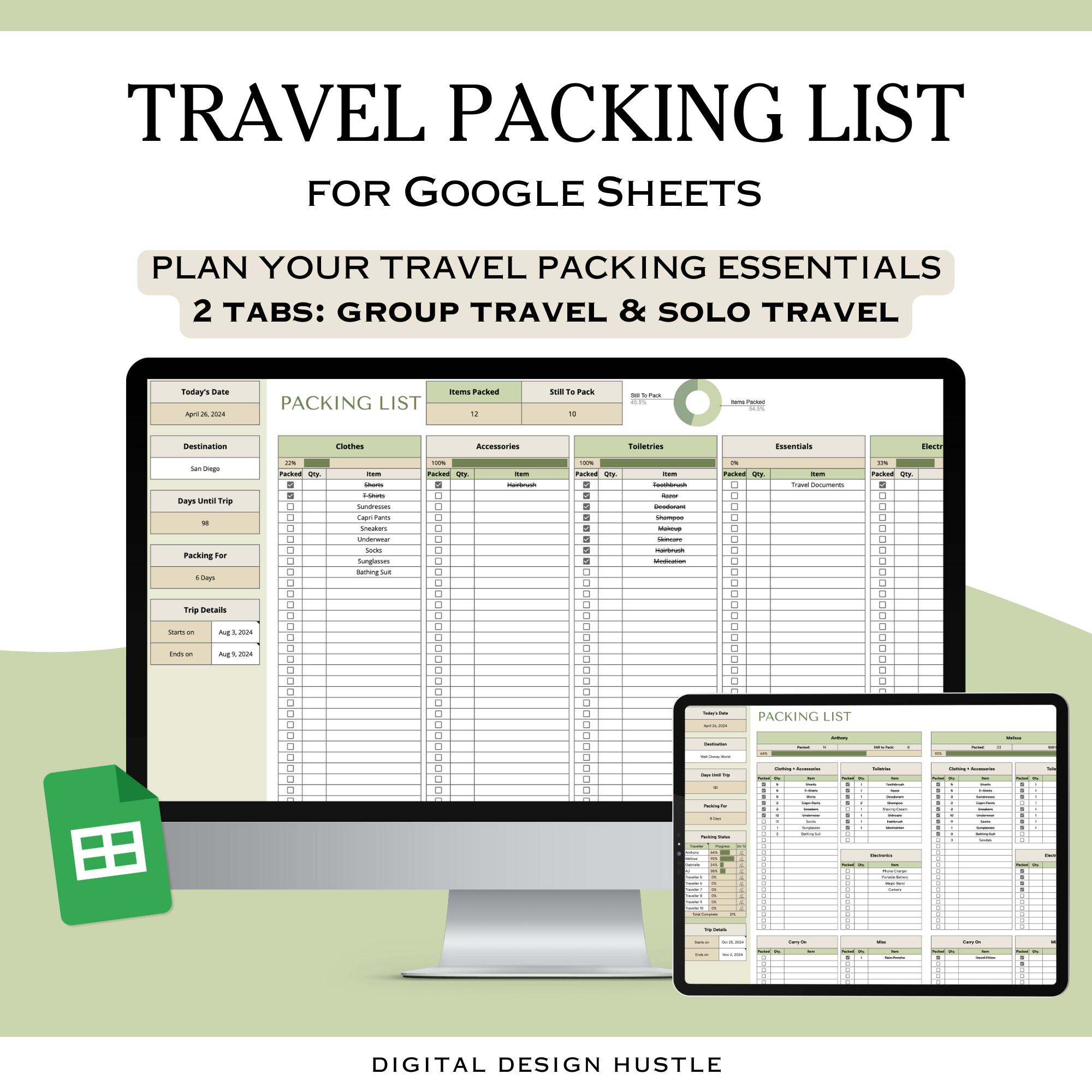 Travel Packing List for Google Sheets