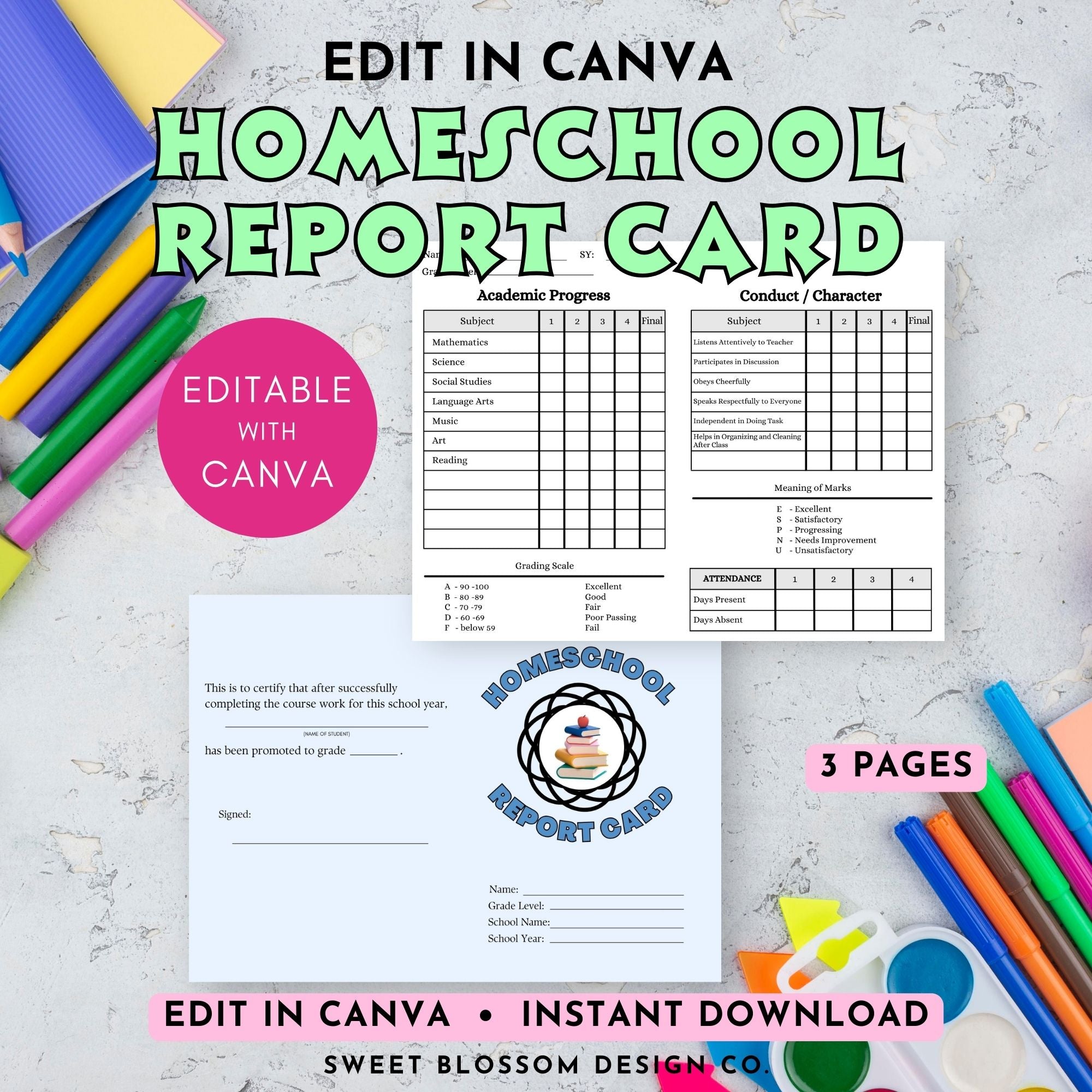 Editable Homeschool Report Card