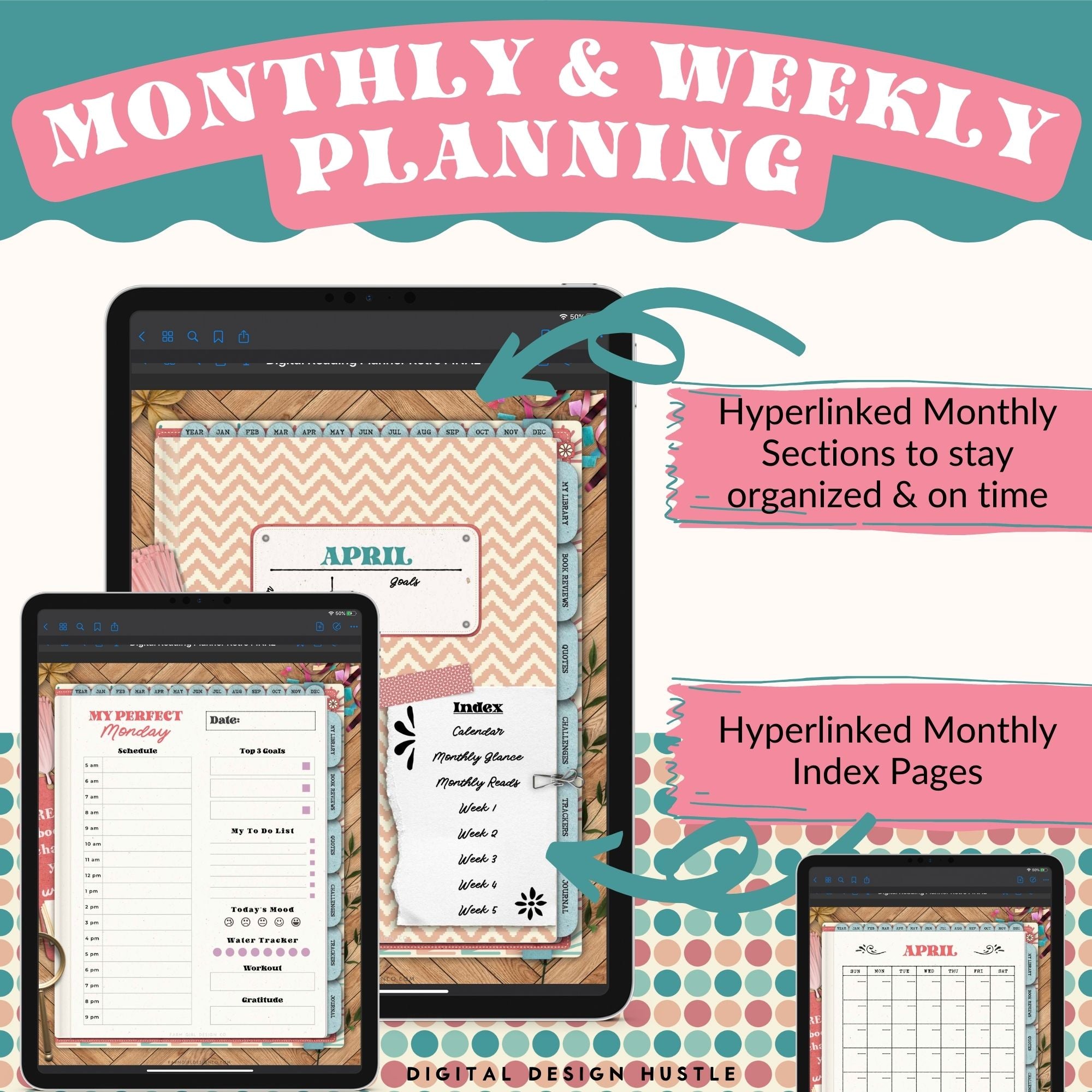 This cool retro-themed digital reading planner is a fun way to track reading progress, take notes, and write ideas and thoughts in the digital journal. This 680-page reading planner includes 19 hyperlinked sections including reading logs, book trackers, and more.