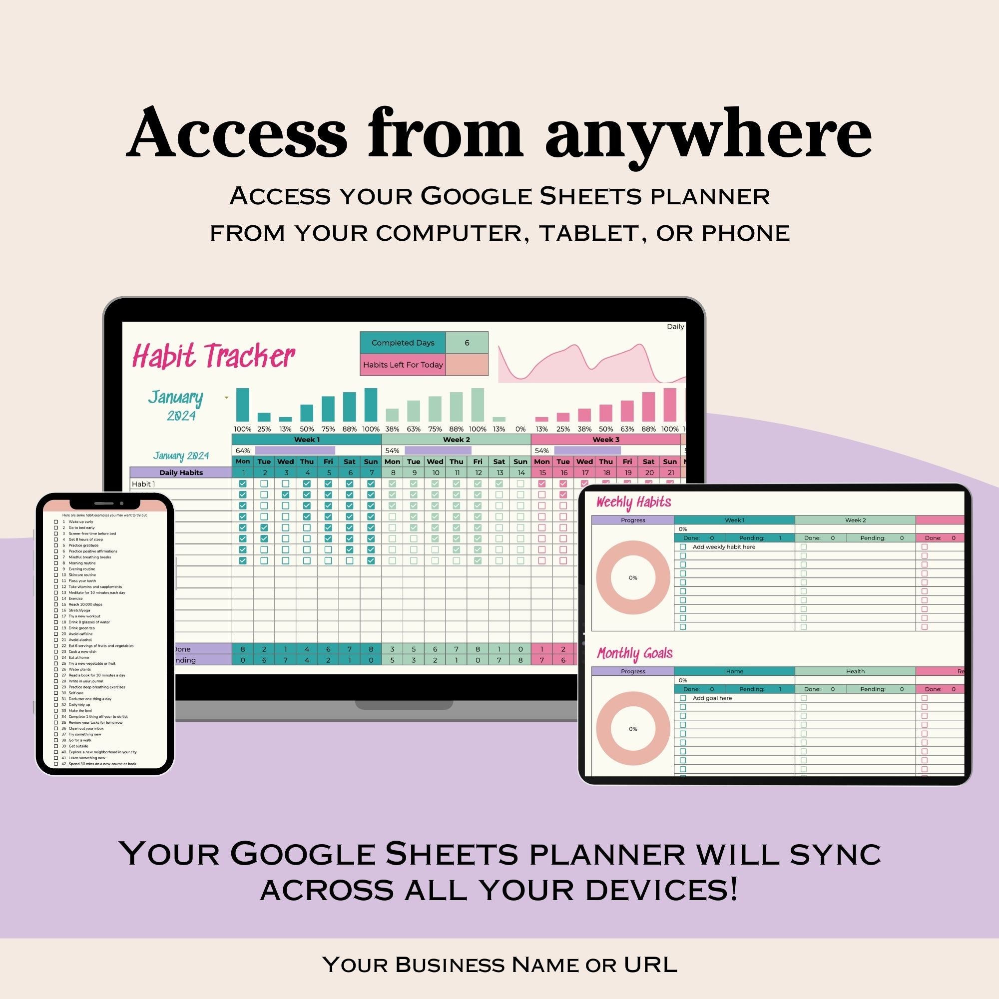 Daily Habit Tracker Spreadsheet Bright Colors