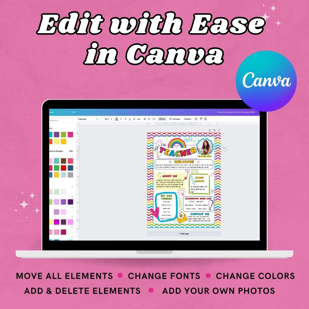 Colorful Meet The Teacher Editable Template