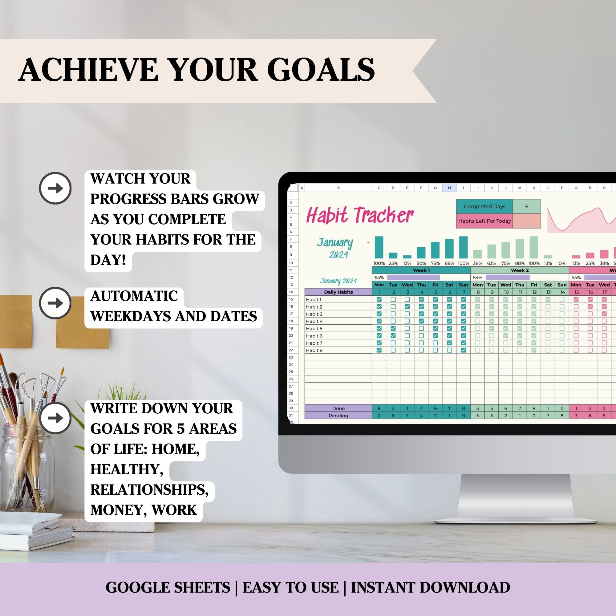 Daily Habit Tracker Spreadsheet Bright Colors