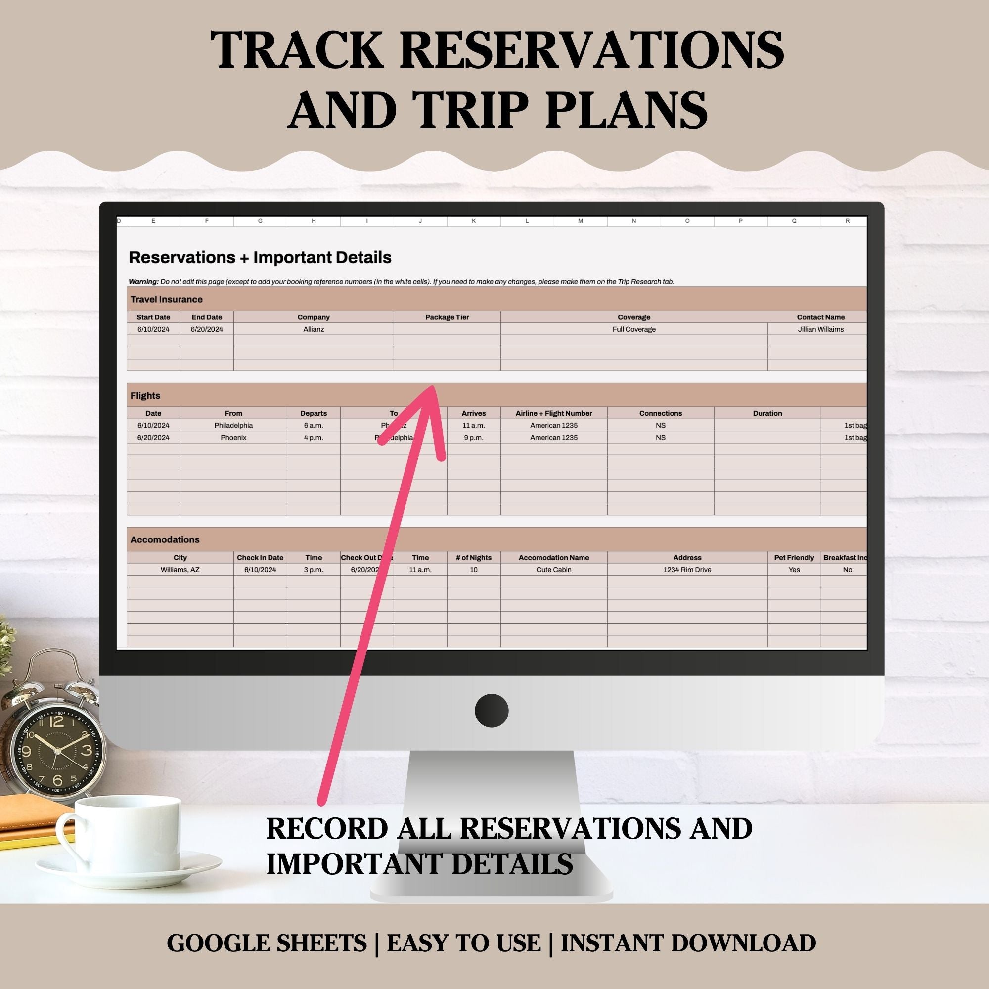 Travel Planner Spreadsheet for Google Sheets