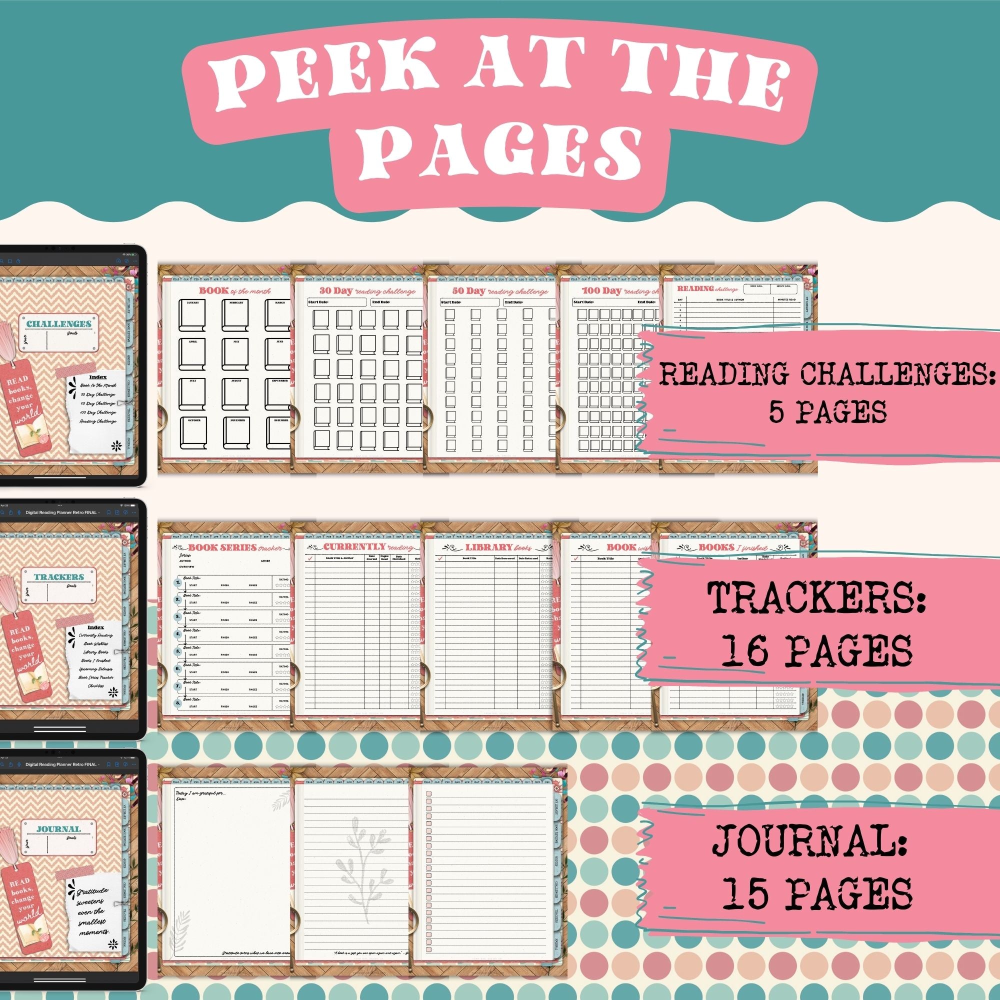 This cool retro-themed digital reading planner is a fun way to track reading progress, take notes, and write ideas and thoughts in the digital journal. This 680-page reading planner includes 19 hyperlinked sections including reading logs, book trackers, and more.