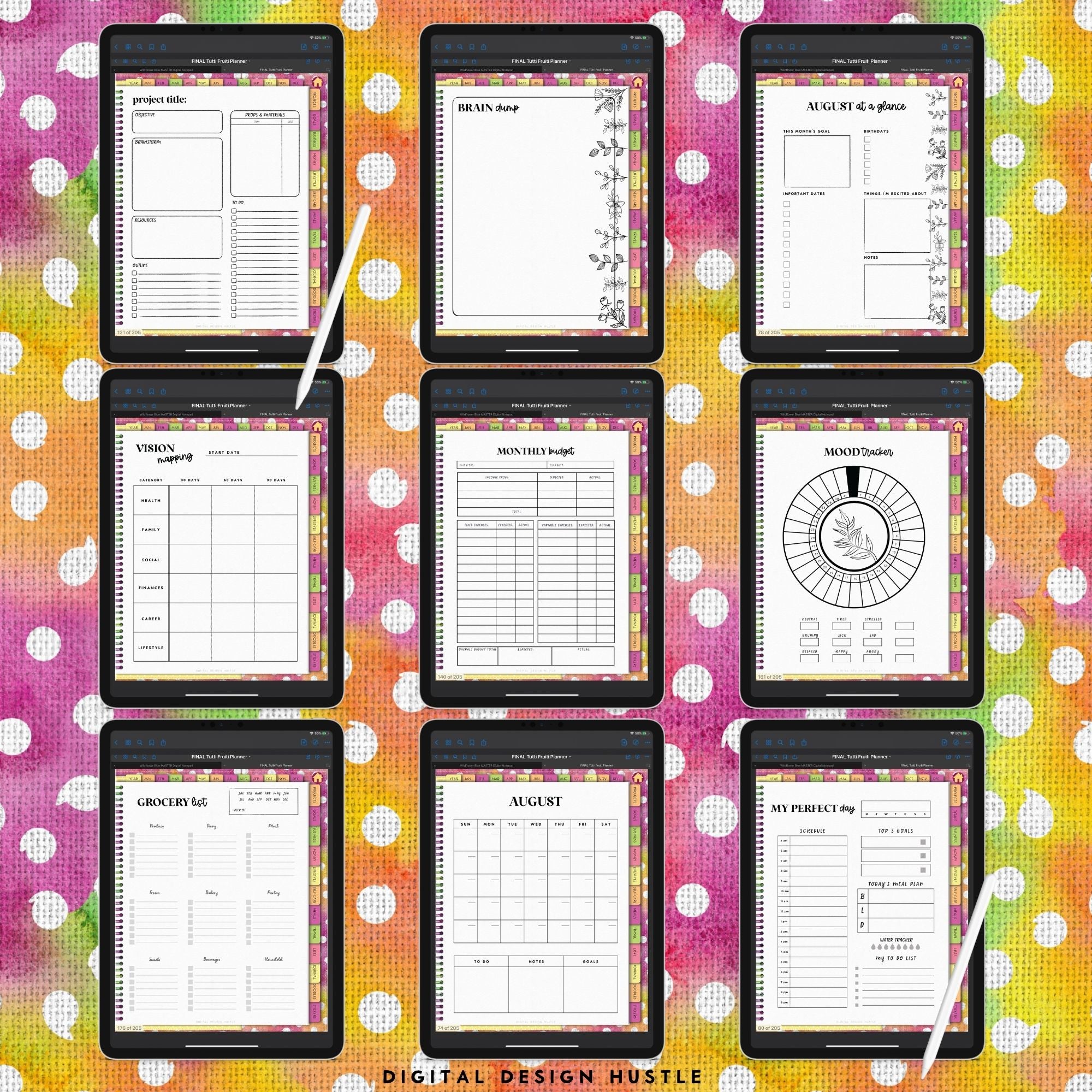 Tutti Fruiti Digital Portrait Planner With Digital Stickers