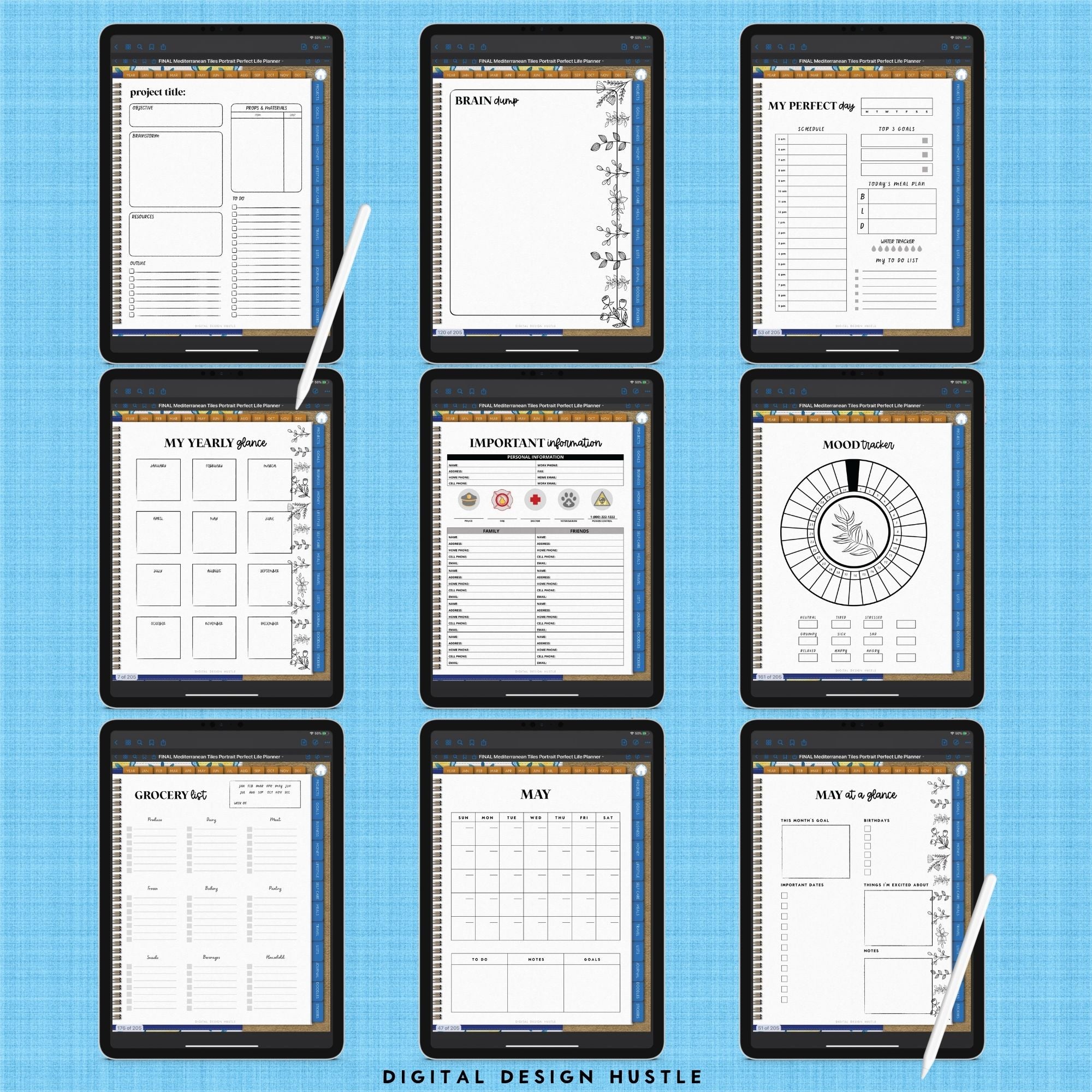Mediterranean Tiles Digital Planner With Digital Stickers