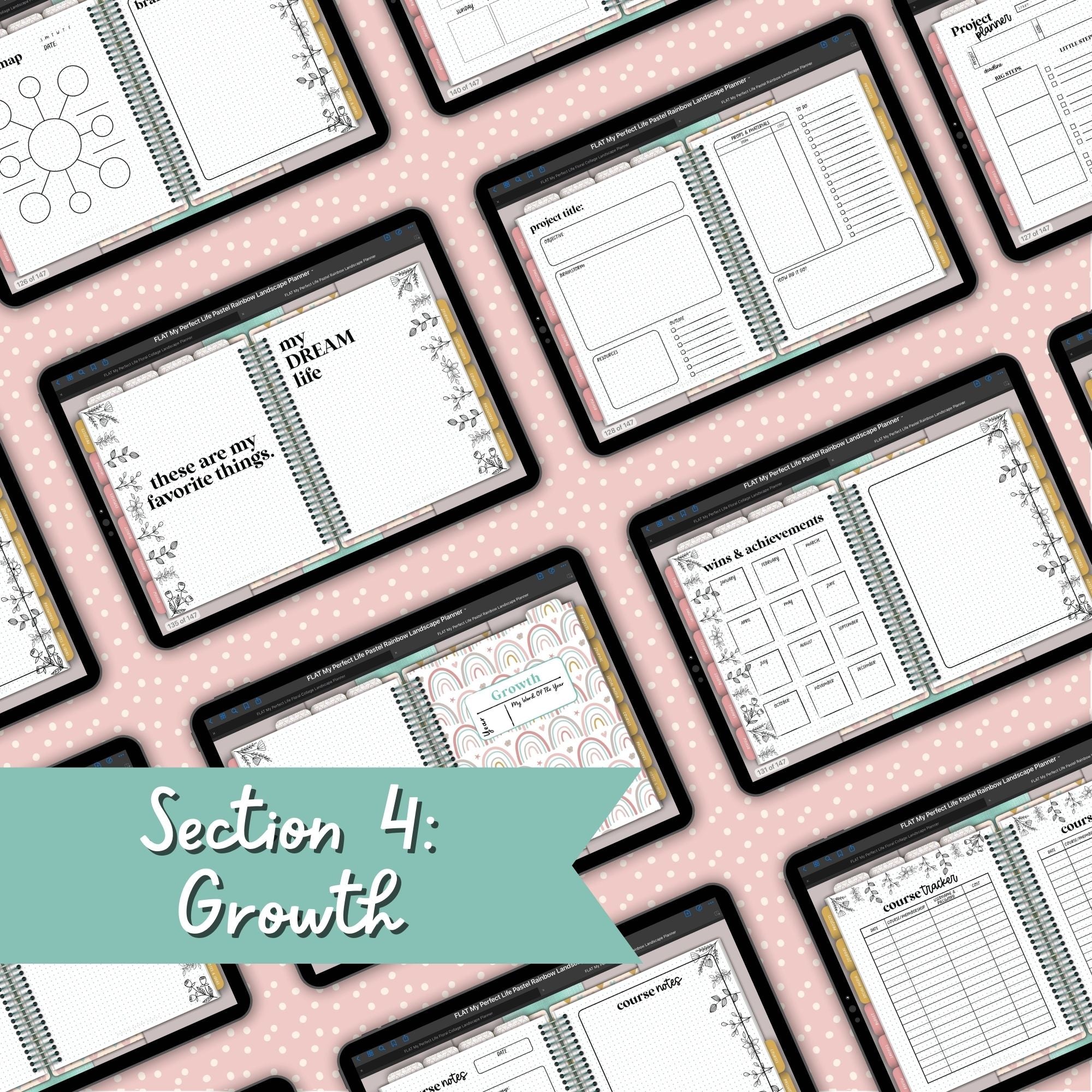 Pastel Rainbows Undated Digital Landscape Planner With Digital Stickers