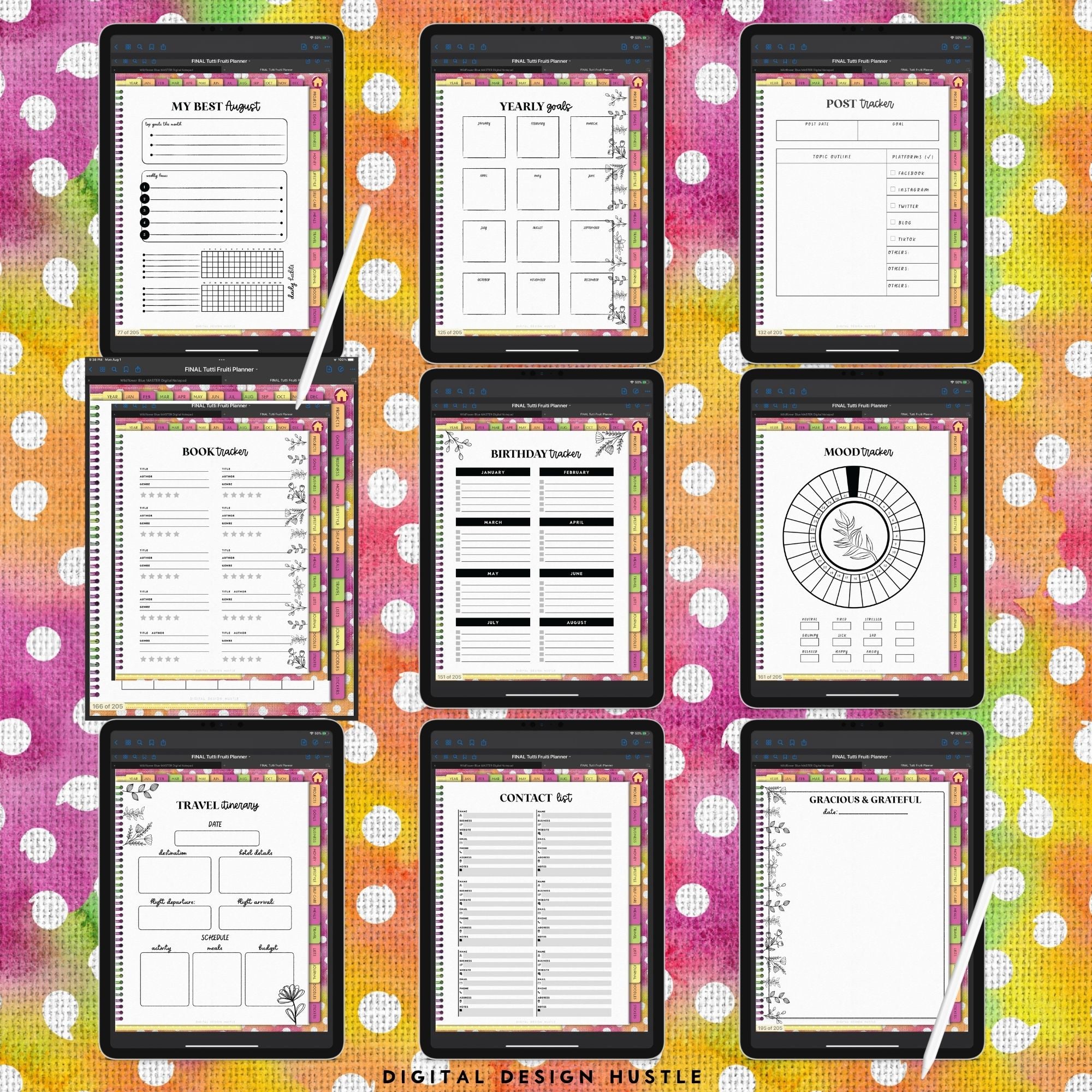 Tutti Fruiti Digital Portrait Planner With Digital Stickers