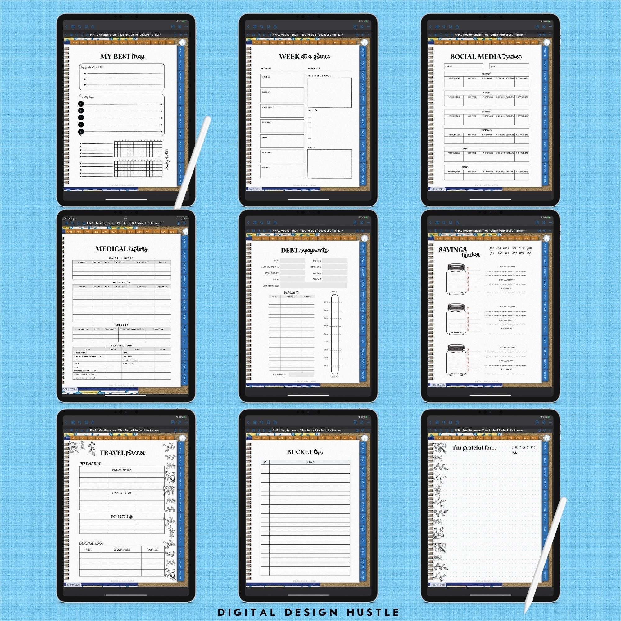Mediterranean Tiles Digital Planner With Digital Stickers