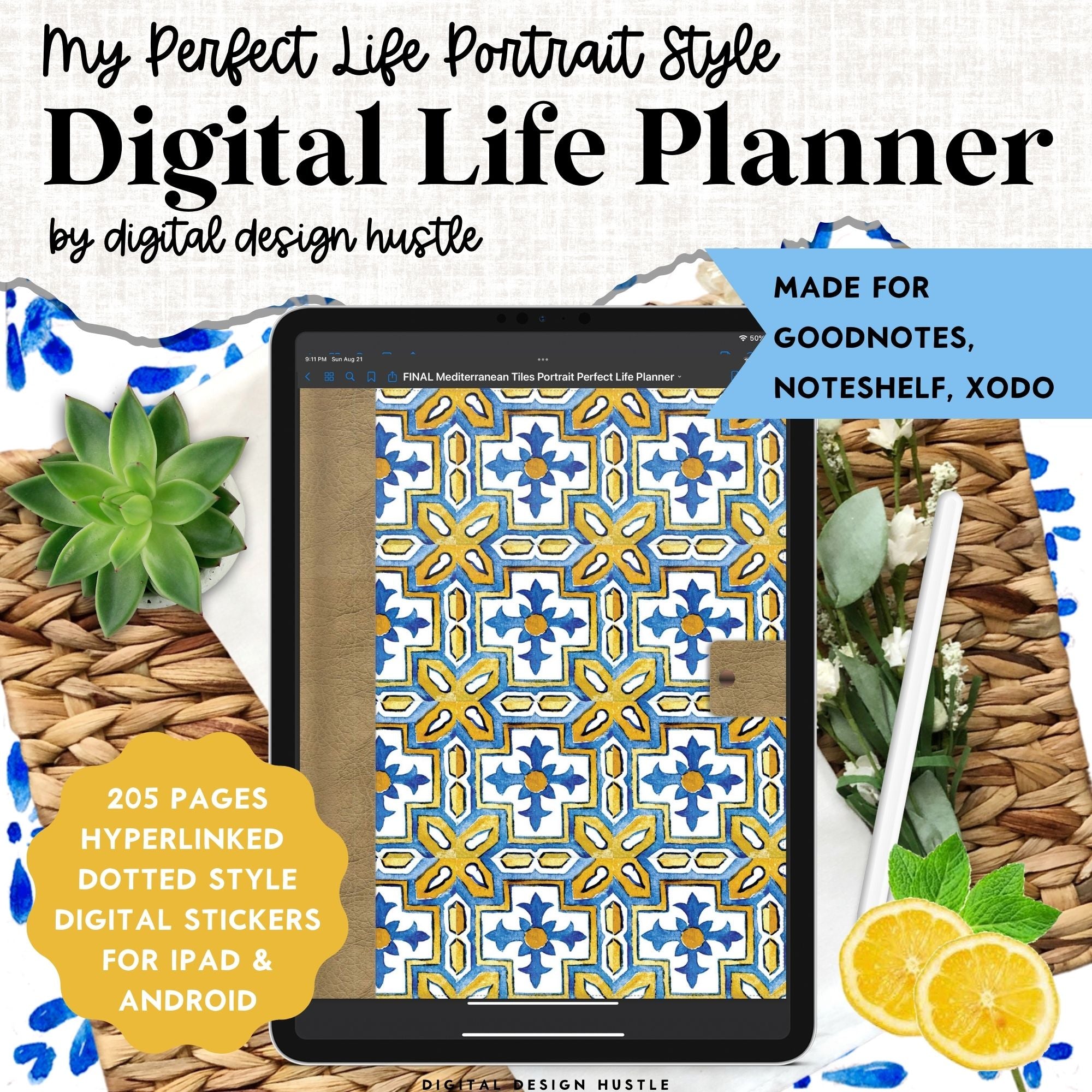 Mediterranean Tiles Digital Planner With Digital Stickers