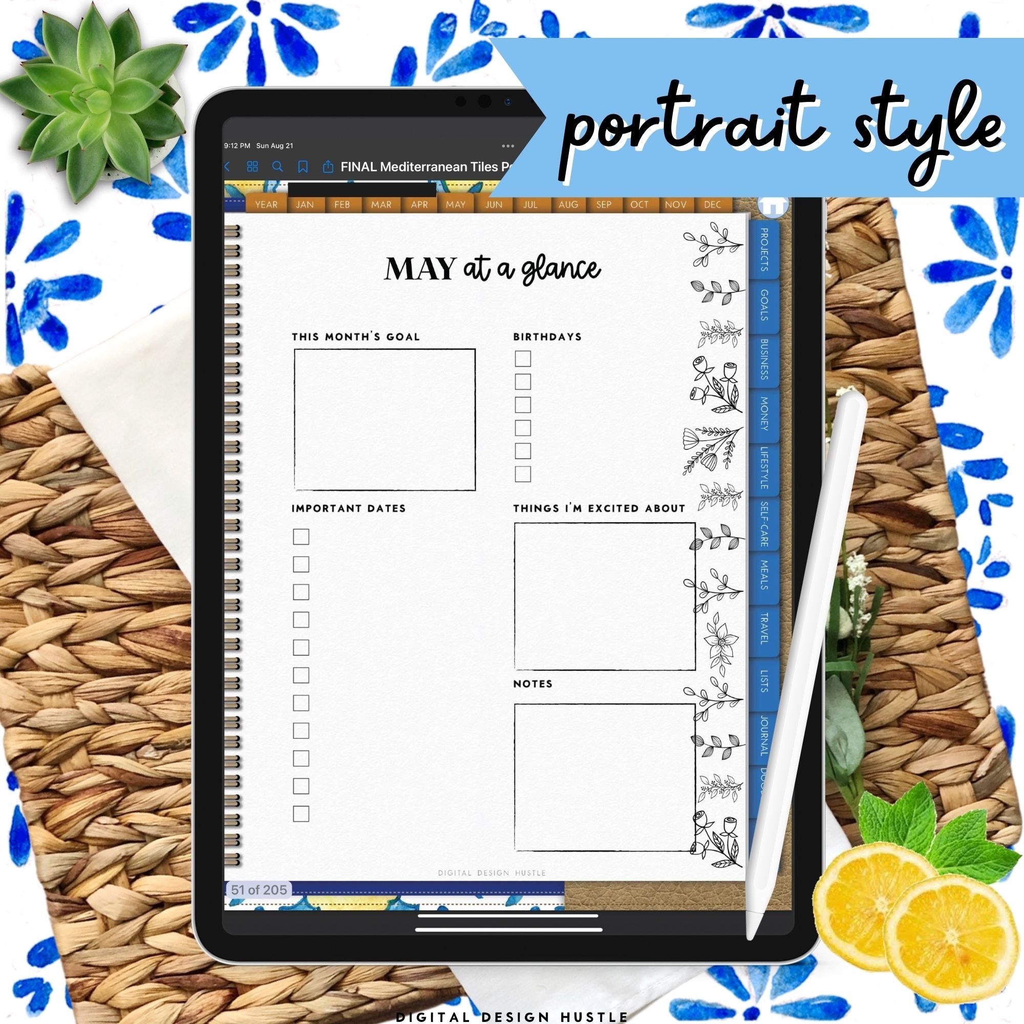 Mediterranean Tiles Digital Planner With Digital Stickers