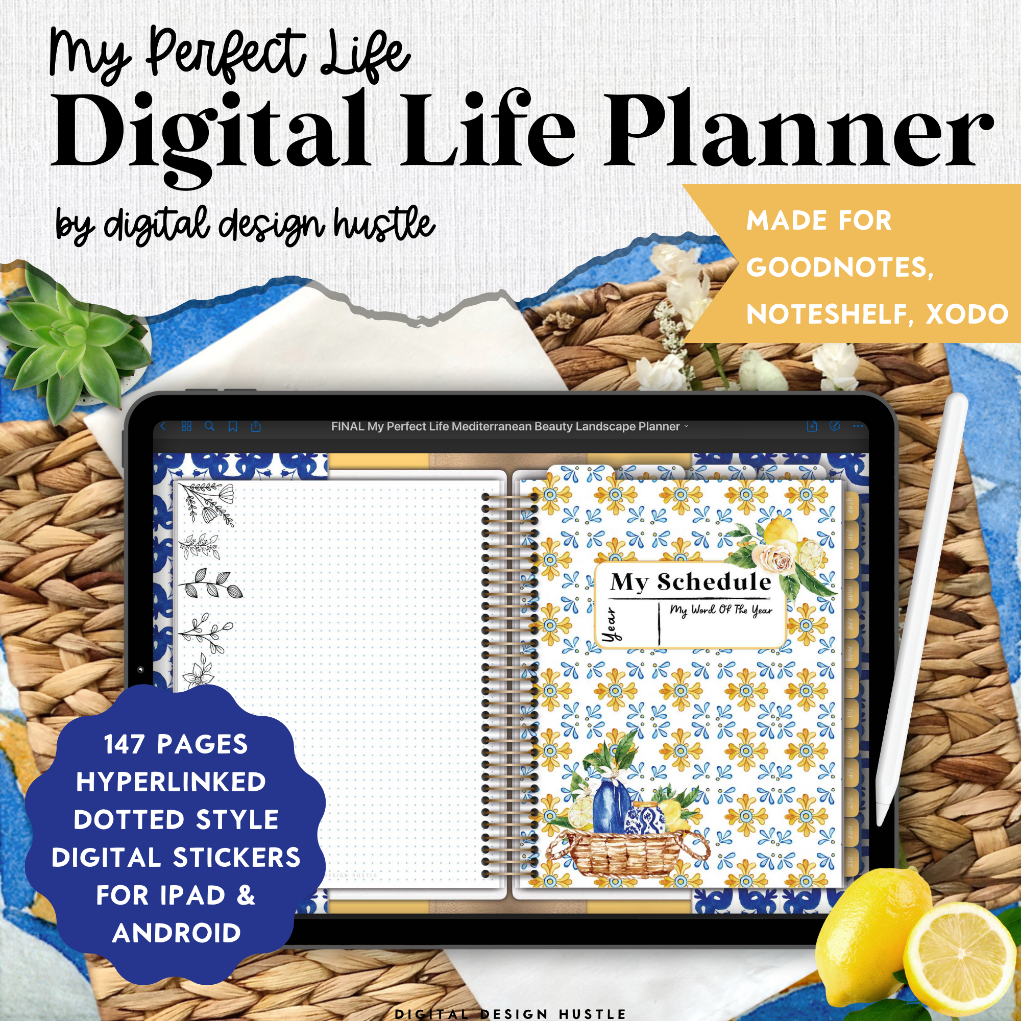 Mediterranean Beauty Digital Life Planner With Digital Stickers