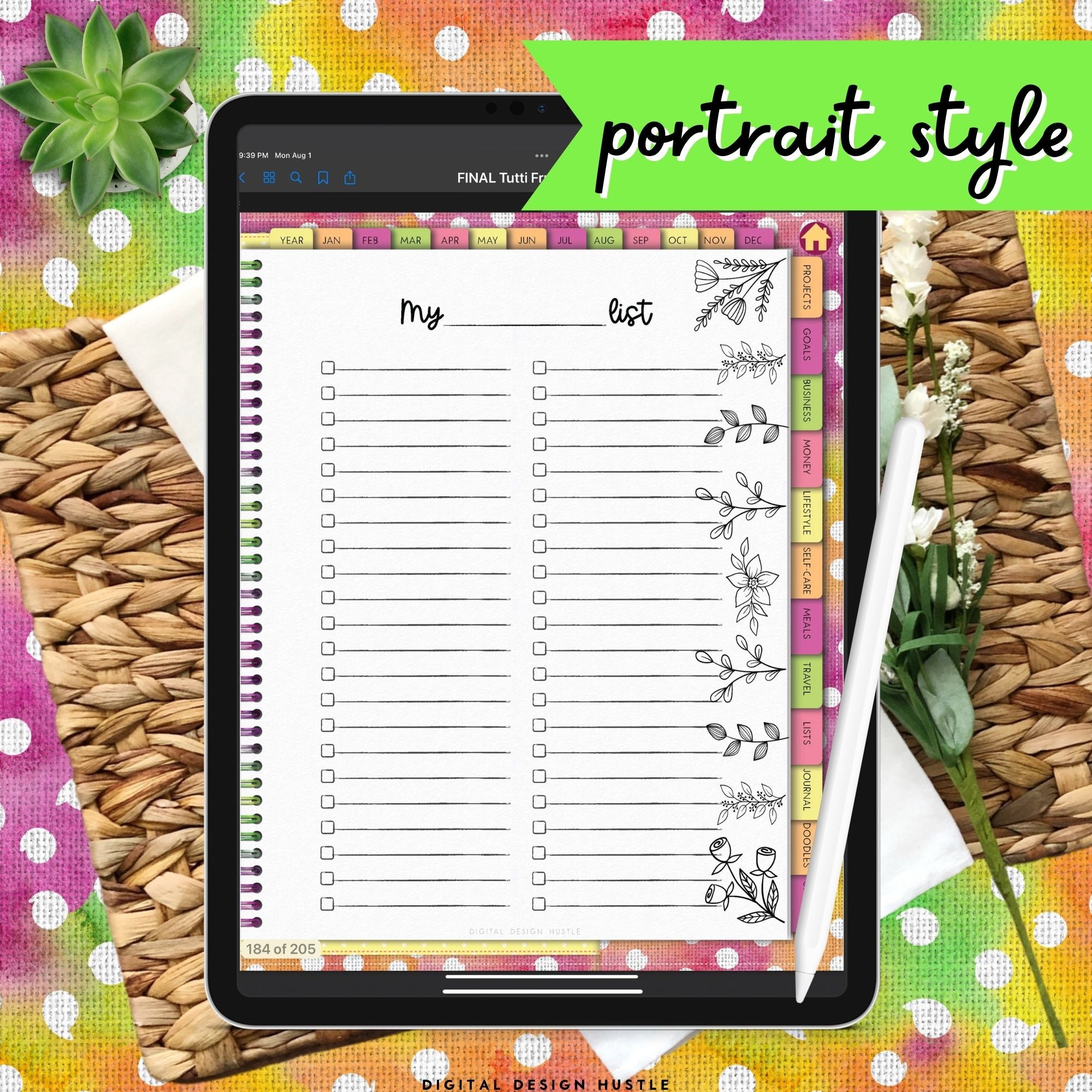 Tutti Fruiti Digital Portrait Planner With Digital Stickers