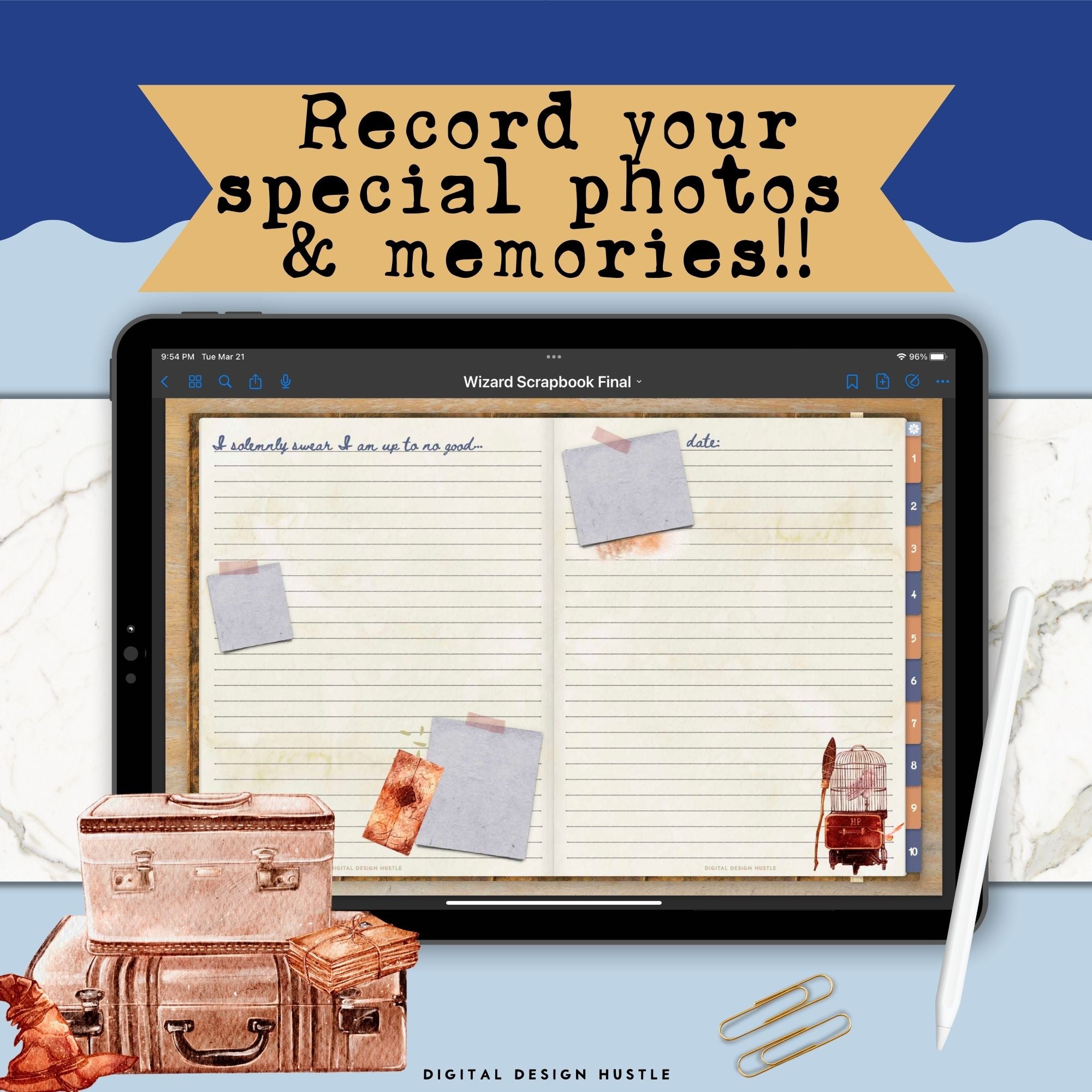 Welcome to the School of Wizardry. Record special memories, spells and charms in this Harry Potter-themed Digital Scrapbook. Capture all your special memories with family and friends in the 102-page digital journal.