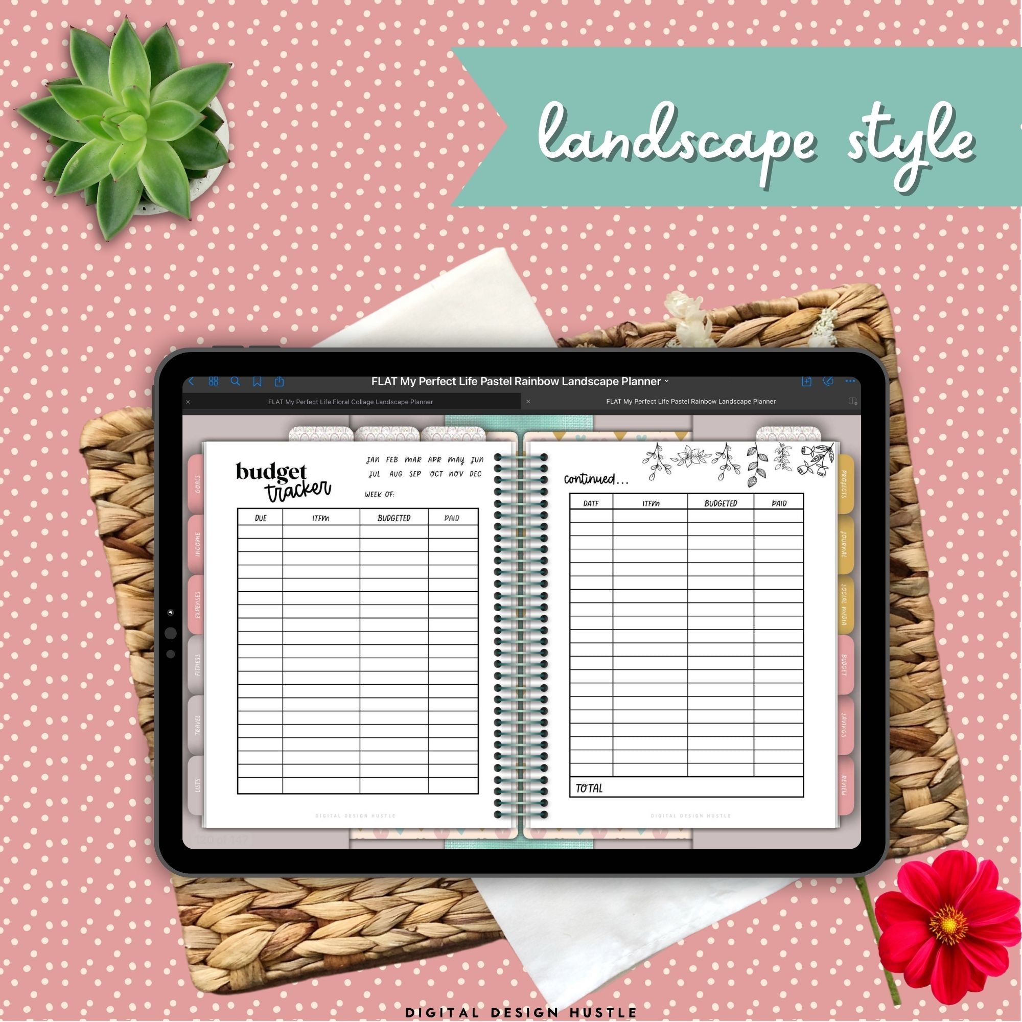 Pastel Rainbows Undated Digital Landscape Planner With Digital Stickers