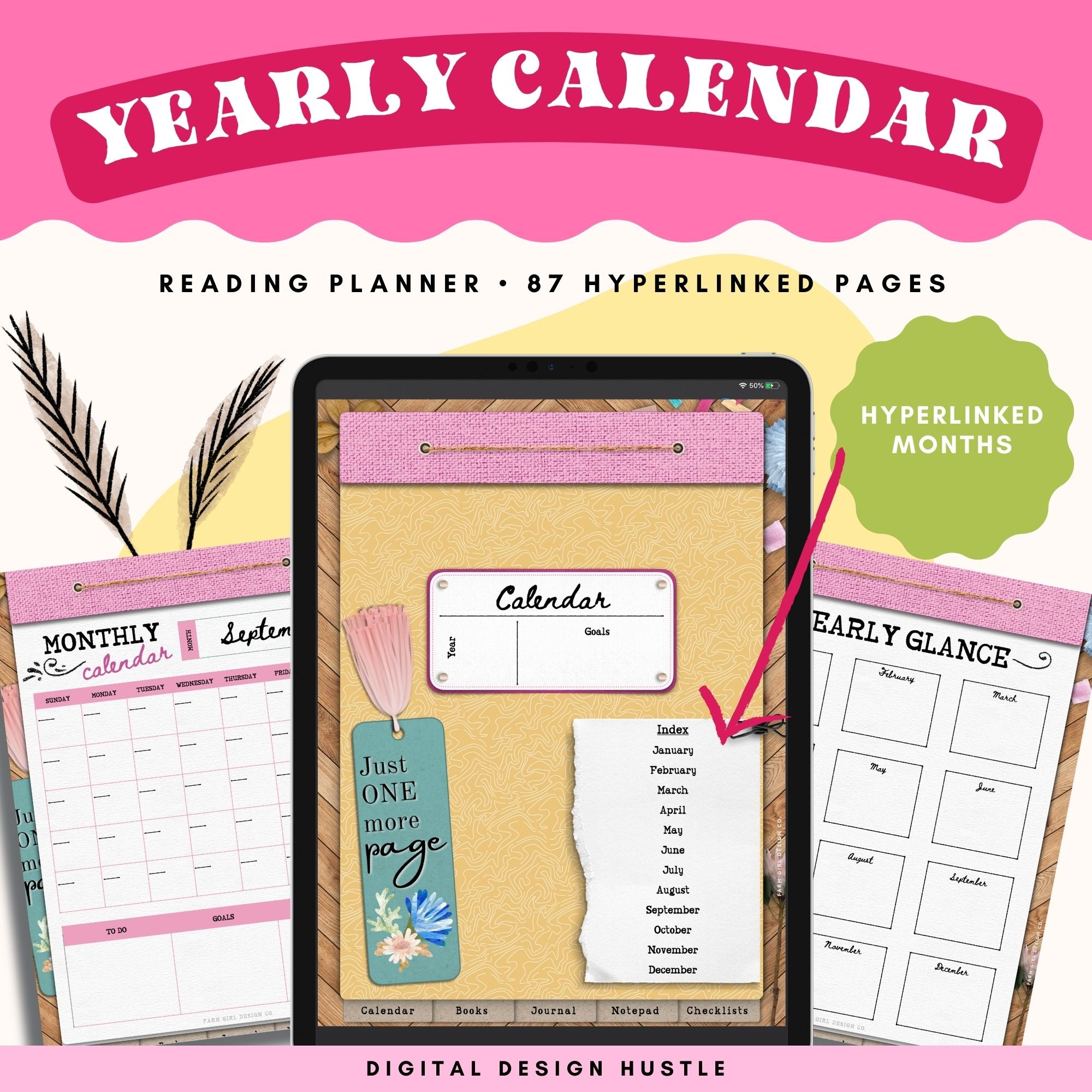 This bright floral-themed digital reading notebook is a fun way to track reading progress, take notes in the digital notebook and write ideas and thoughts in the digital journal. This reading planner 5 different hyperlinked sections: Reading Planner, Journal, Calendar, Notes, and checklists.