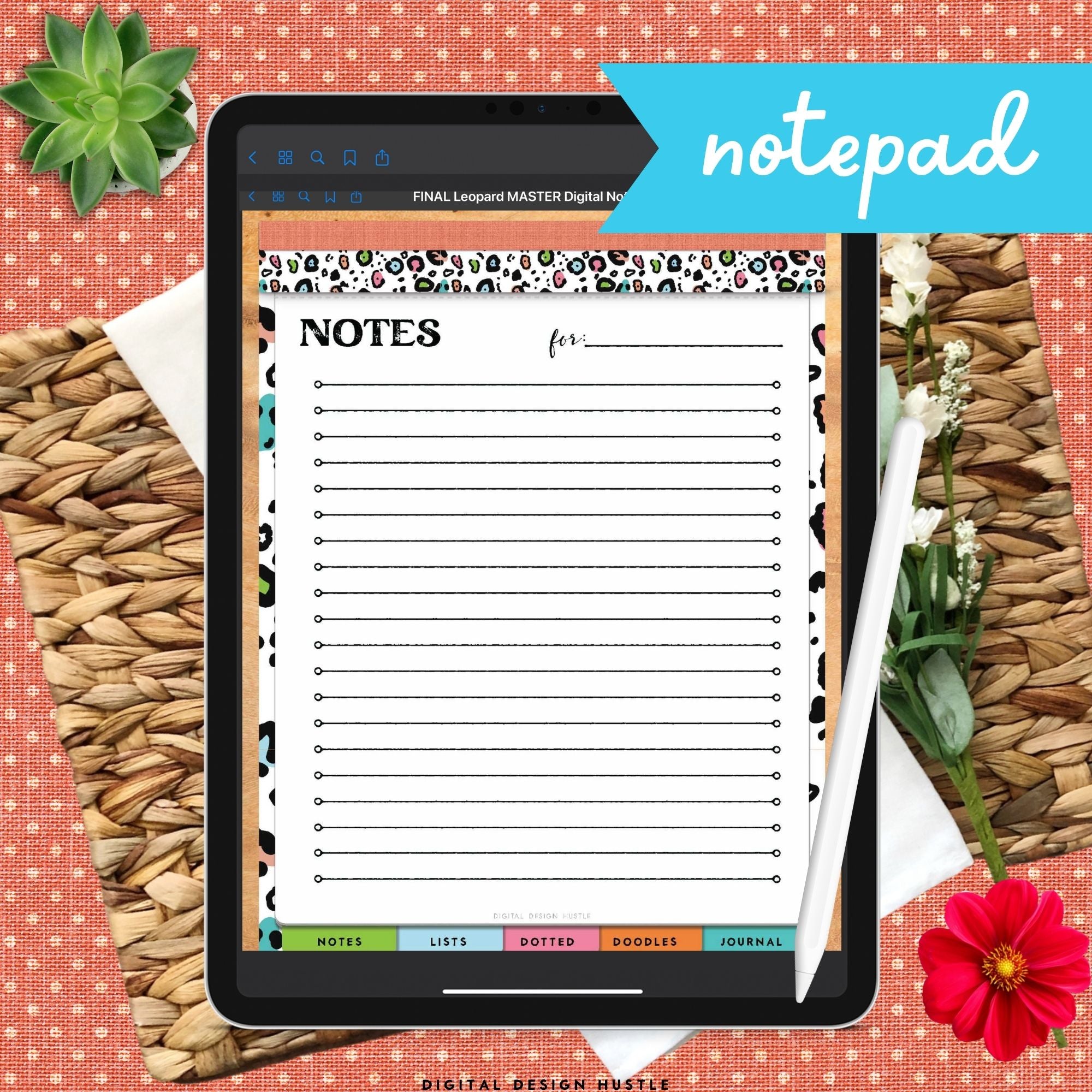 Animal Print Digital Notepad With Digital Stickers