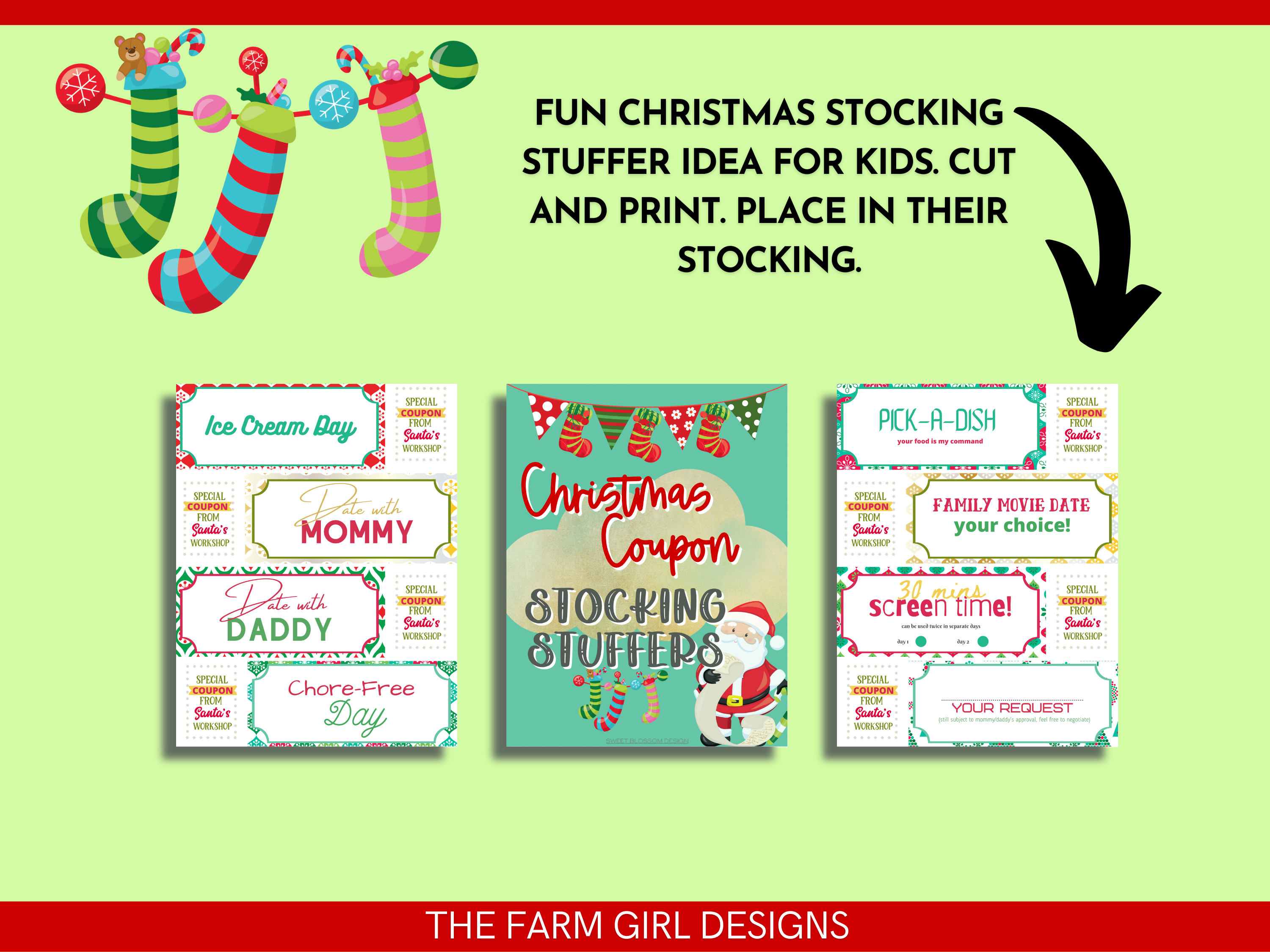 These cute Christmas printable coupons make great stocking stuffers for kids. Use these printable stocking stuffers as rewards to give to your family. Download, print and share this fun Christmas gift idea with your kids. This is a letter size PDF document.