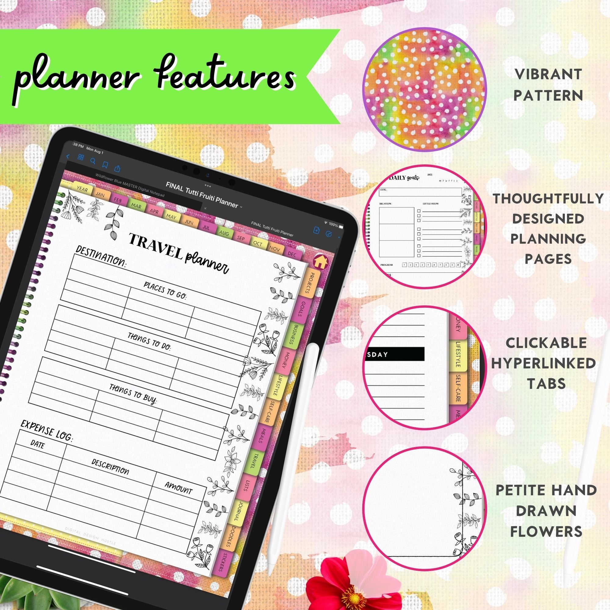 Tutti Fruiti Digital Portrait Planner With Digital Stickers