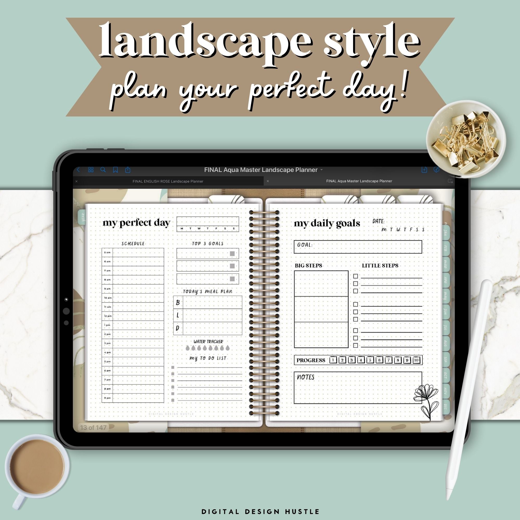 Abstract Aqua Digital Life Planner