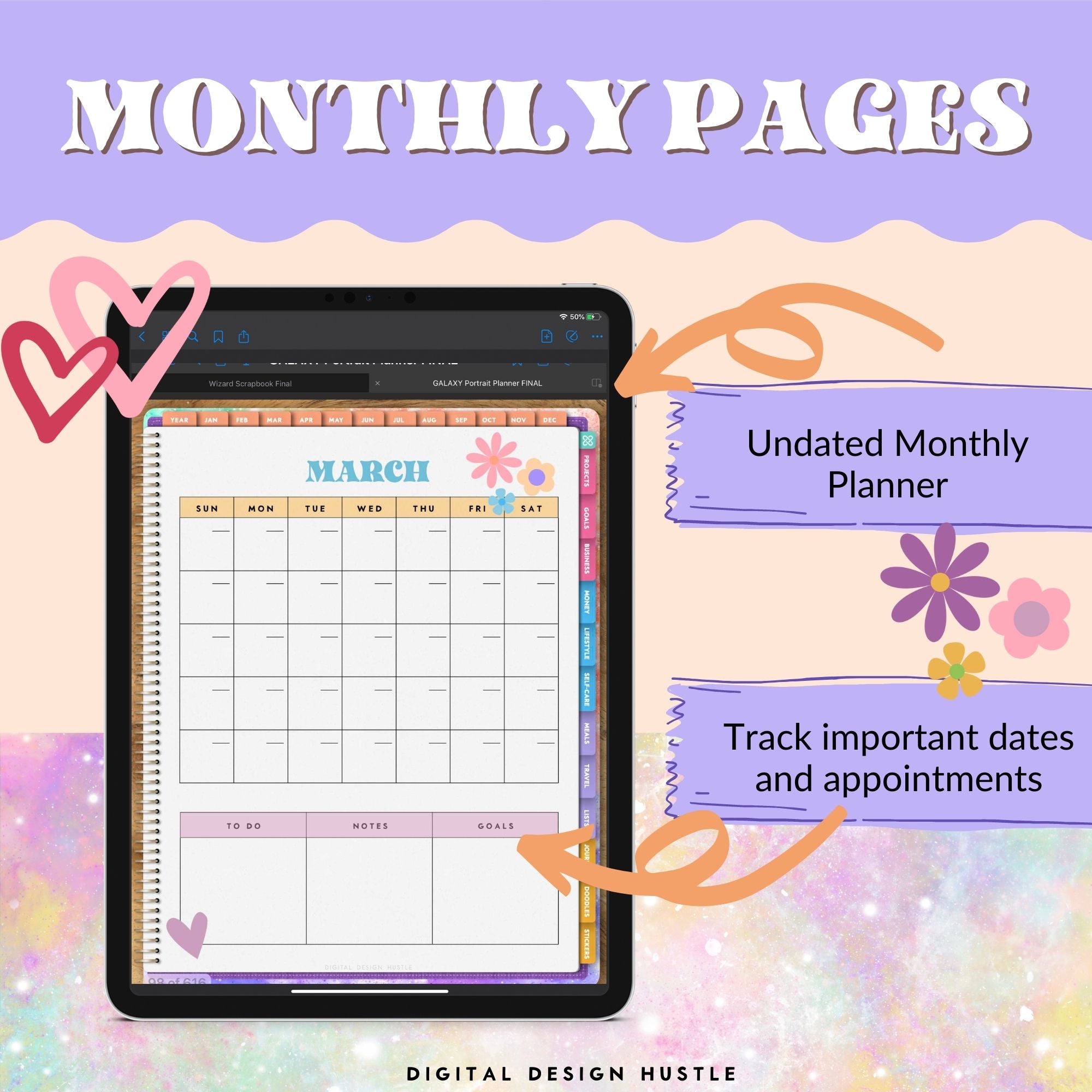 Plan your perfect day with this digital galaxy print Digital Life Planner. This undated digital planner has all the tools you need to get organized in your life. This All In One Digital Planner will help you focus on your yearly, monthly, weekly & daily plans as well as goals, finances, lifestyle, wellness, business, mindset and more.