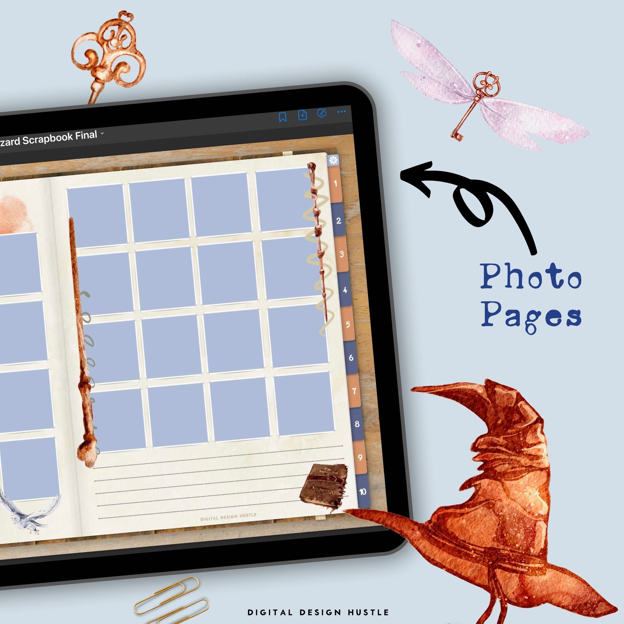 Welcome to the School of Wizardry. Record special memories, spells and charms in this Harry Potter-themed Digital Scrapbook. Capture all your special memories with family and friends in the 102-page digital journal.