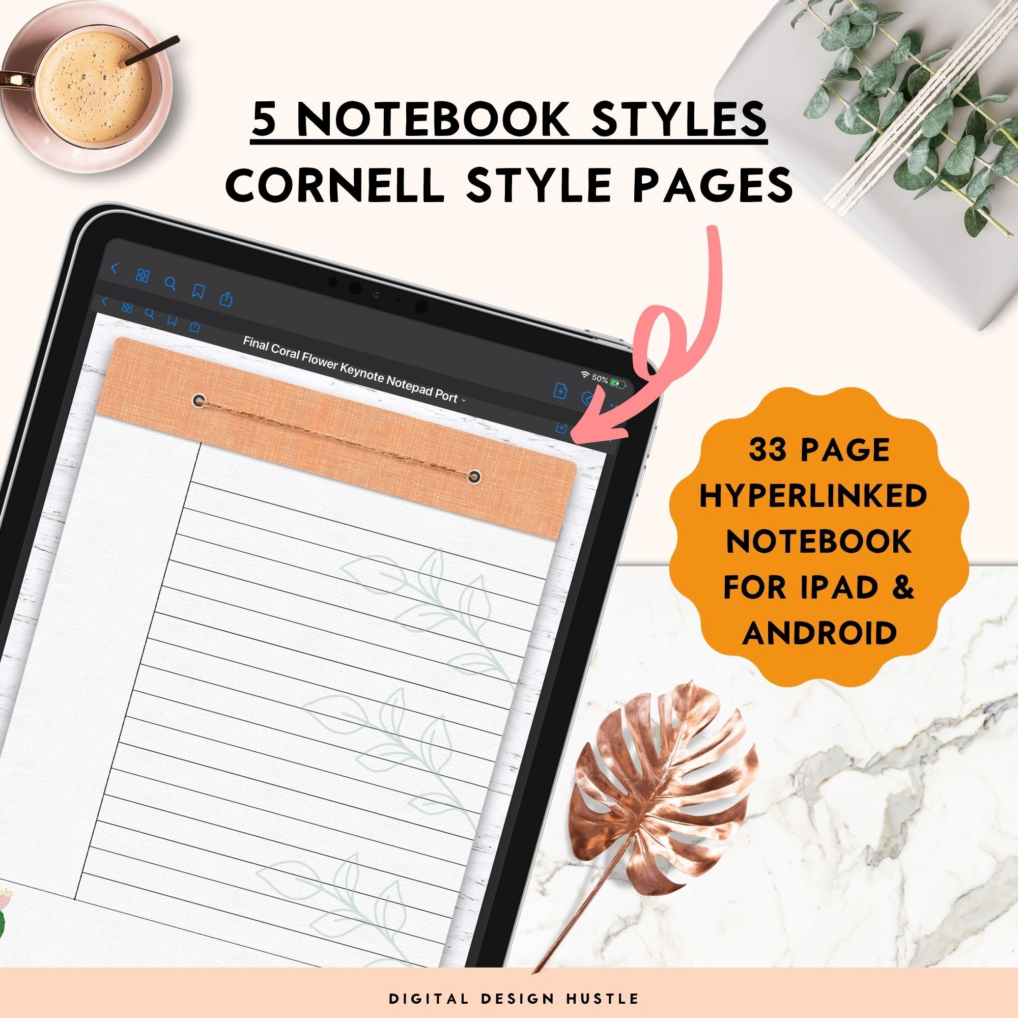 Digital Notebook With 5 Hyperlinked Sections