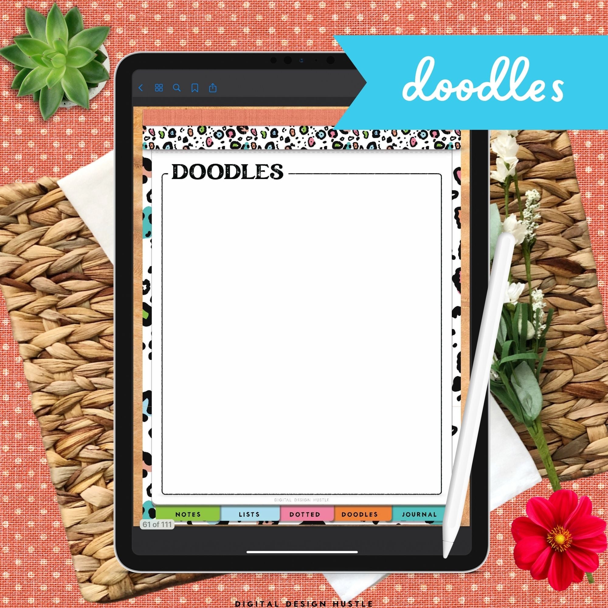 Animal Print Digital Notepad With Digital Stickers