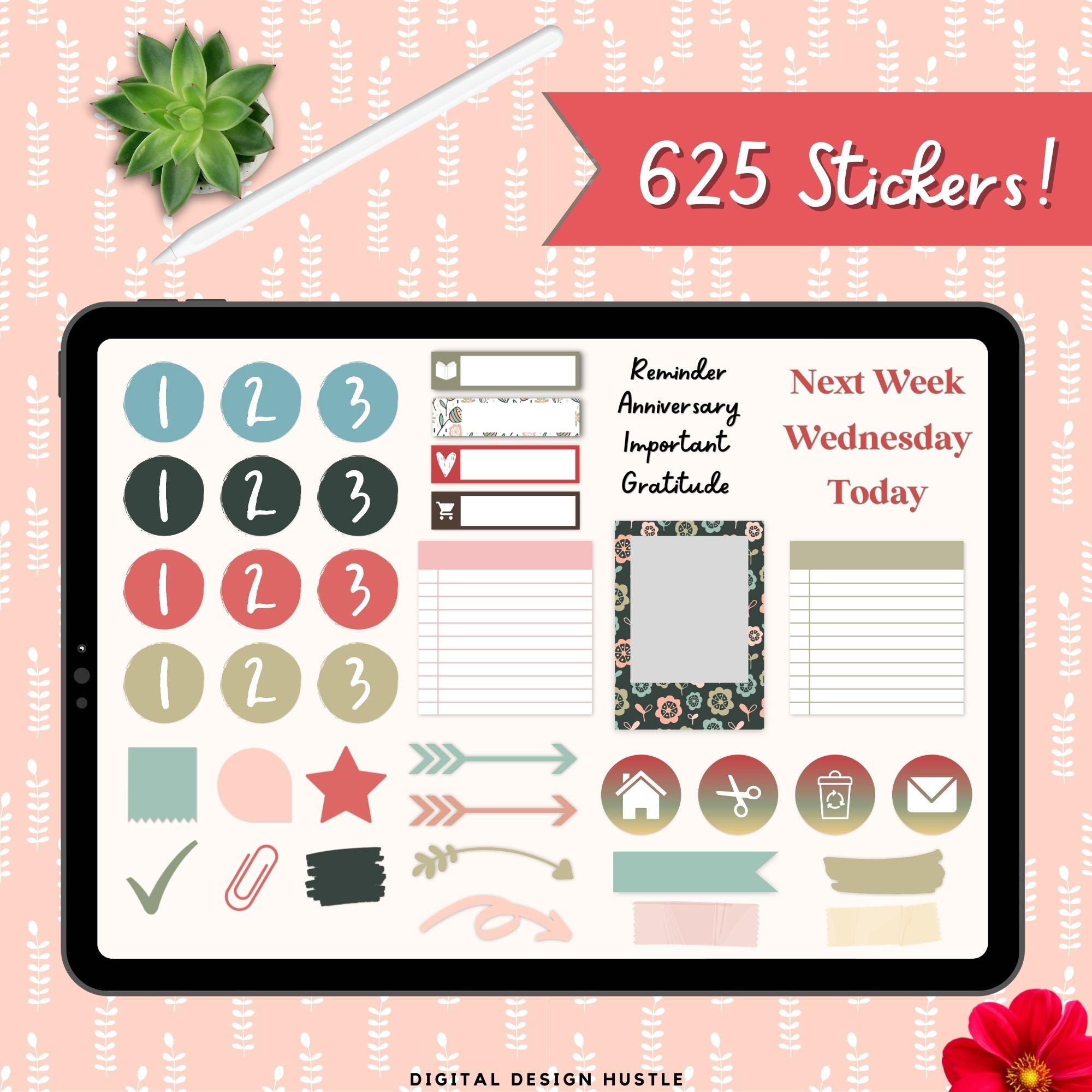 Muted Flowers Digital Landscape Planner With Digital Stickers
