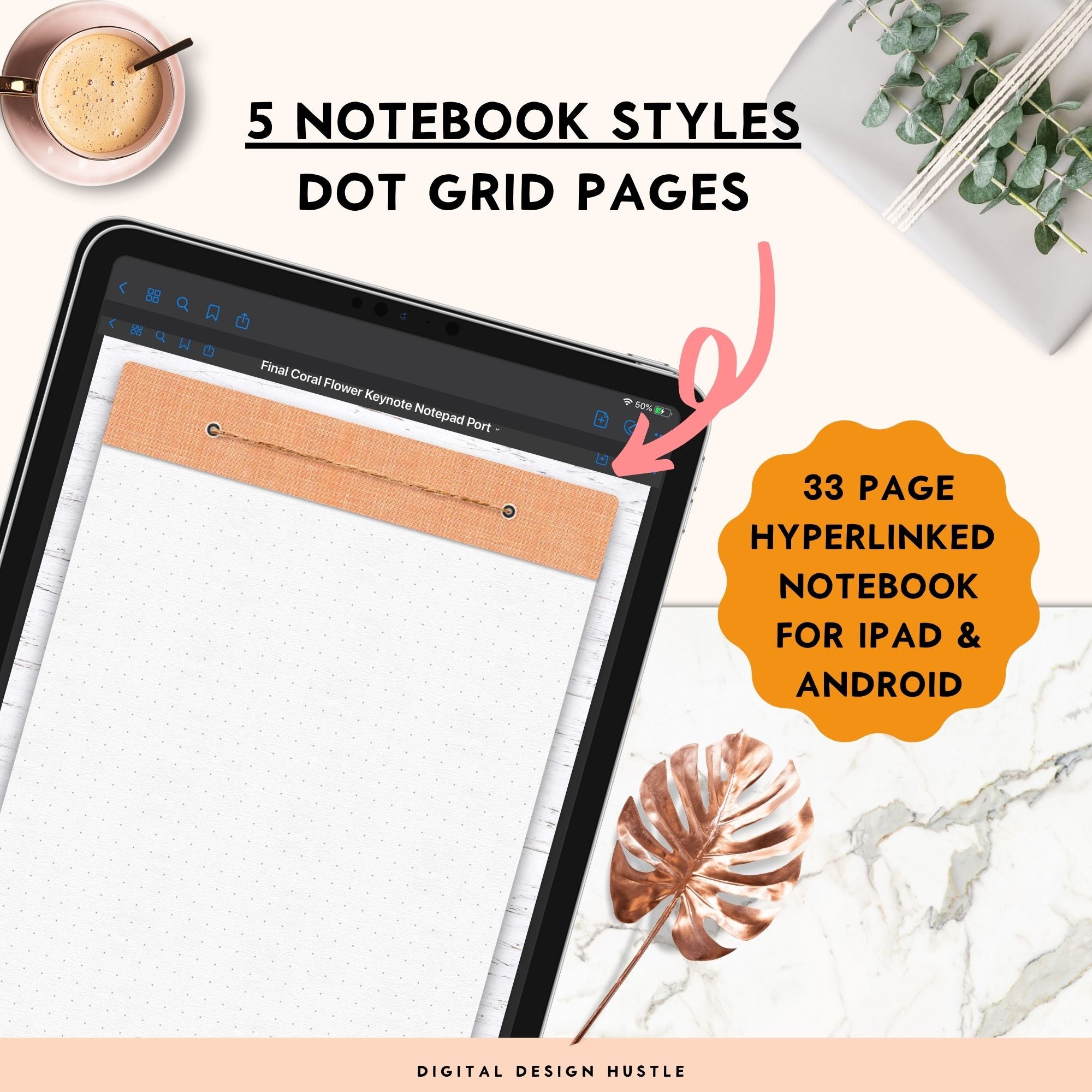 Digital Notebook With 5 Hyperlinked Sections