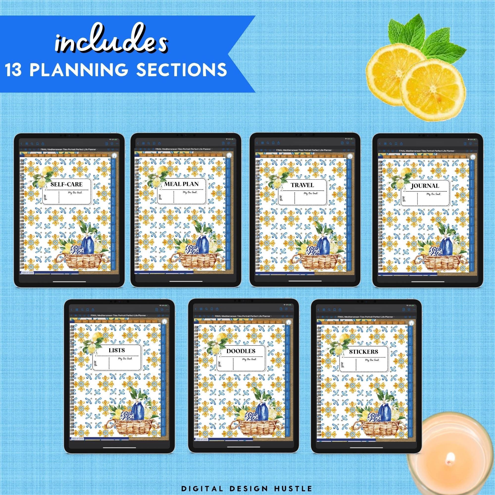 Mediterranean Tiles Digital Planner With Digital Stickers