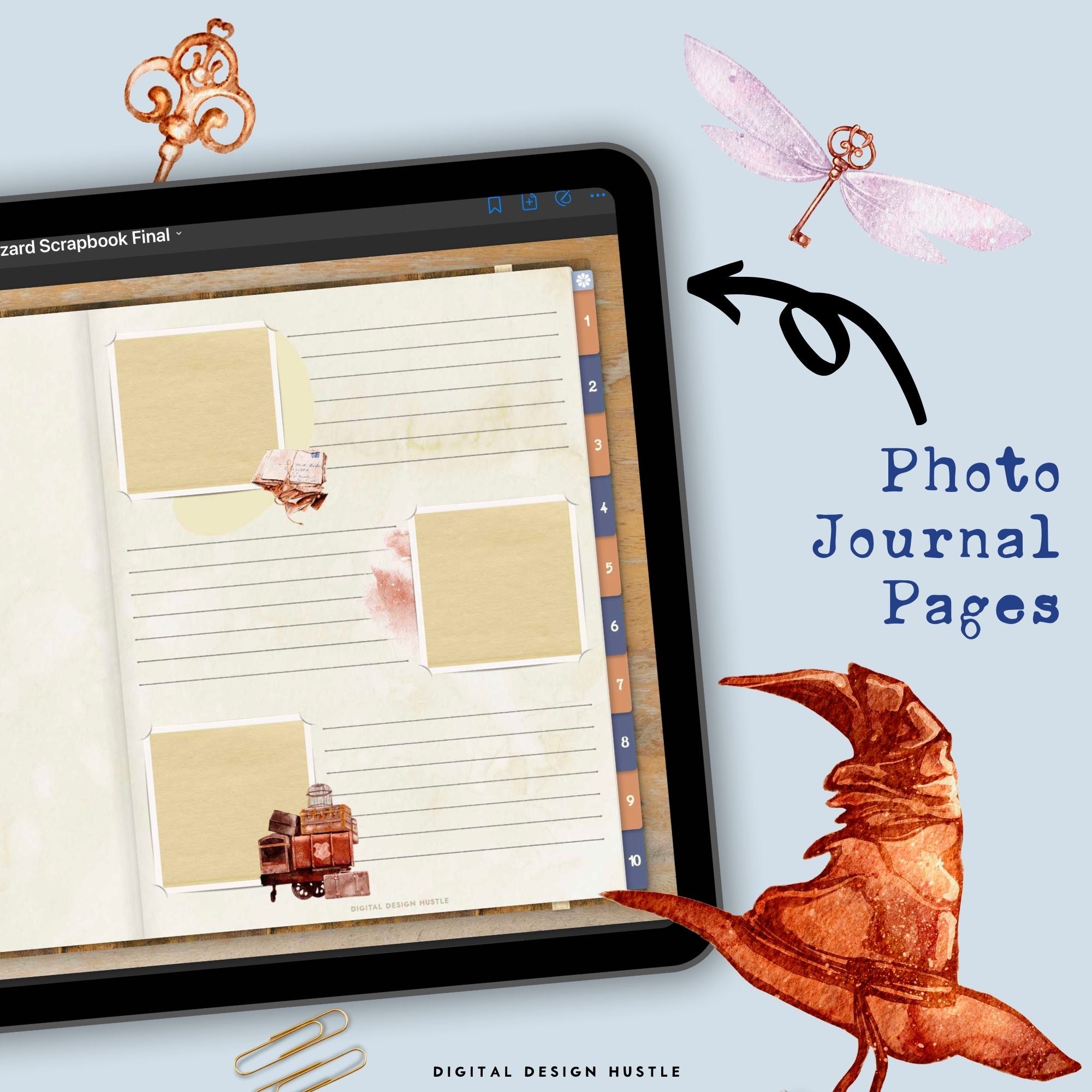 Welcome to the School of Wizardry. Record special memories, spells and charms in this Harry Potter-themed Digital Scrapbook. Capture all your special memories with family and friends in the 102-page digital journal.