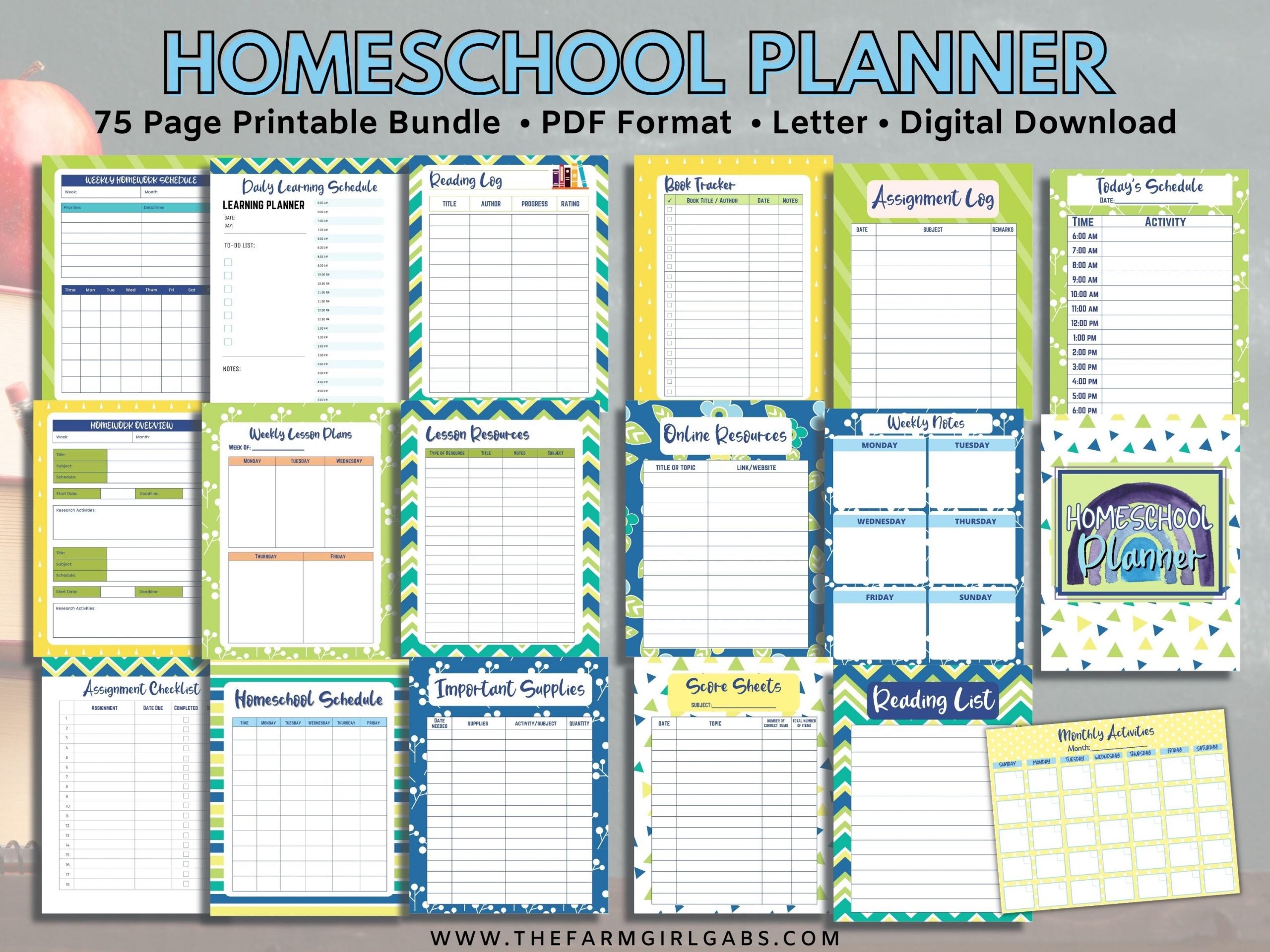 Start your homeschool year ready and organized. This 75-page printable homeschool planner has all the information you need to plan a successful school year for your kids. This Ultimate Homeschool Planner Bundle will help you plan your days, weeks and year and track your success. This printable student planner comes in four sizes. Plan out the entire school year with this easy to use school planner.