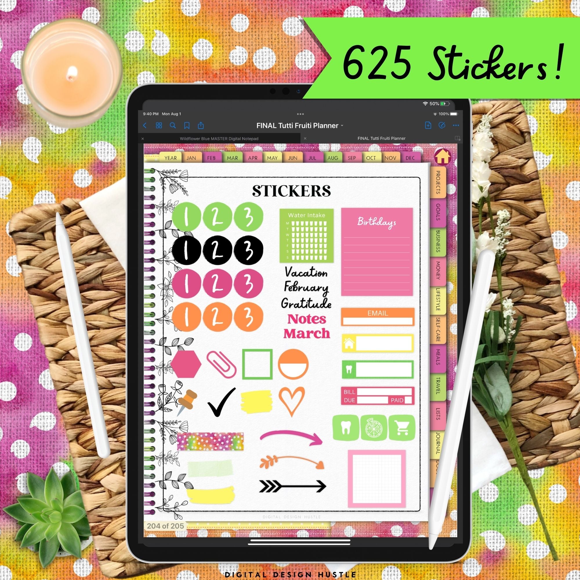 Tutti Fruiti Digital Portrait Planner With Digital Stickers