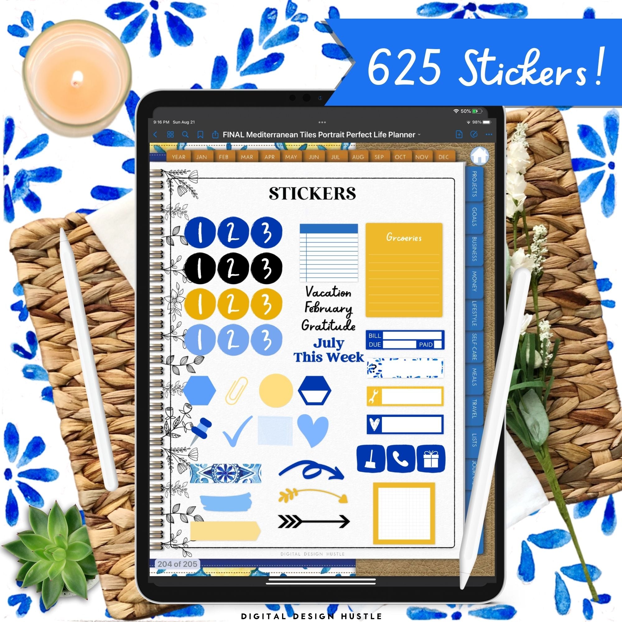 Mediterranean Tiles Digital Planner With Digital Stickers