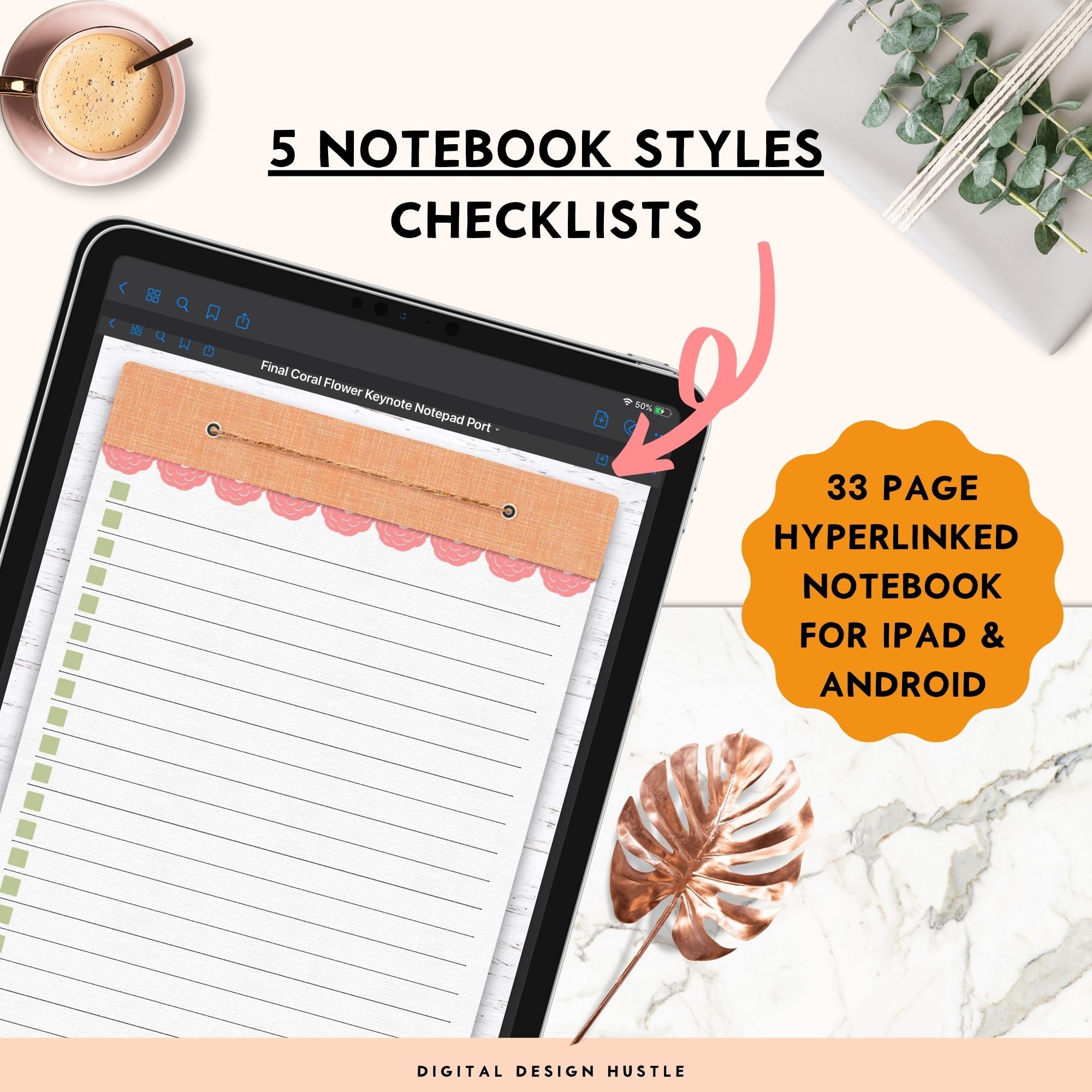 Digital Notebook With 5 Hyperlinked Sections