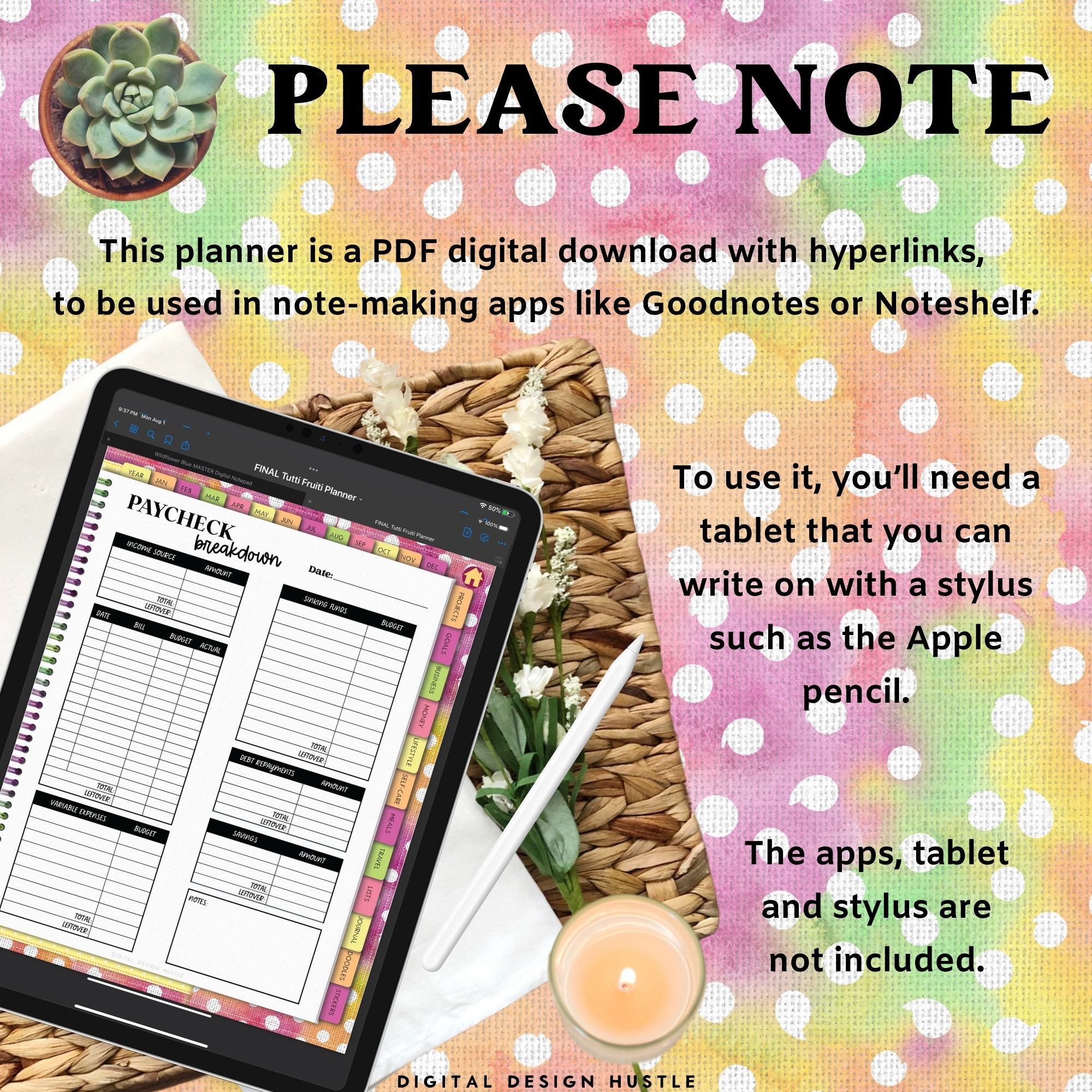 Tutti Fruiti Digital Portrait Planner With Digital Stickers