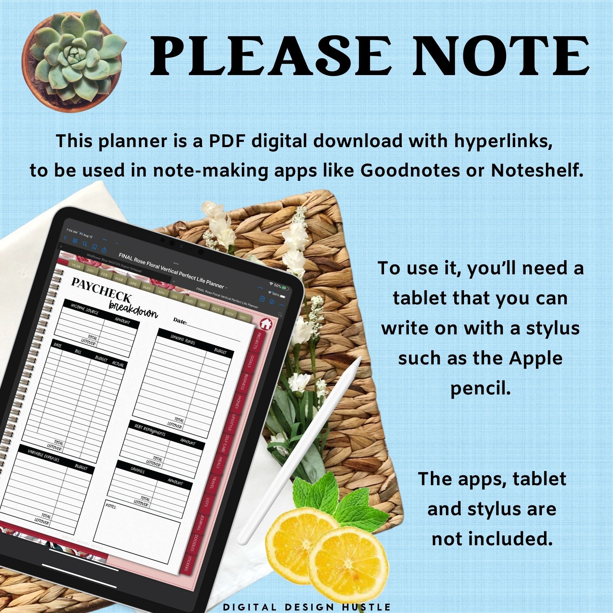 Mediterranean Tiles Digital Planner With Digital Stickers