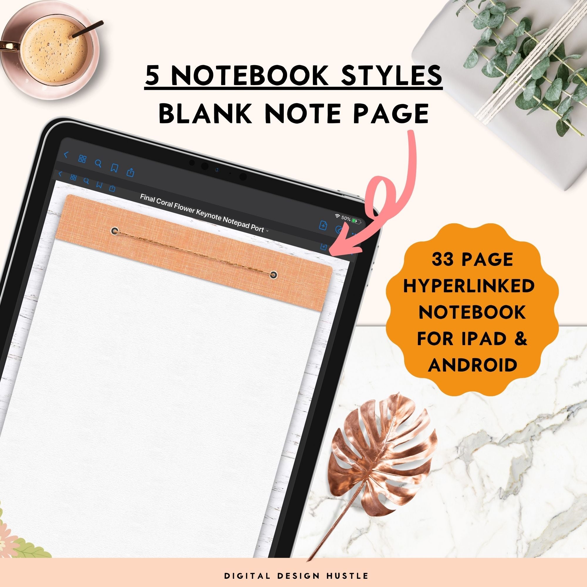 Digital Notebook With 5 Hyperlinked Sections