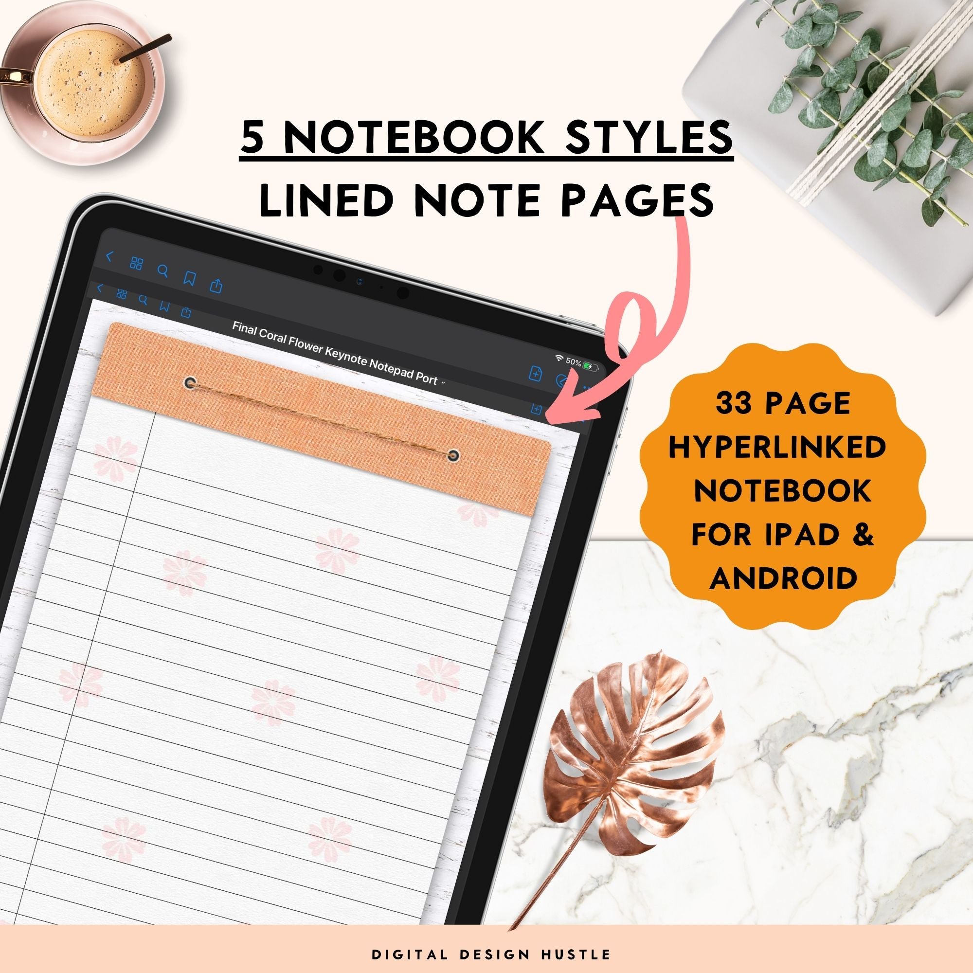 Digital Notebook With 5 Hyperlinked Sections
