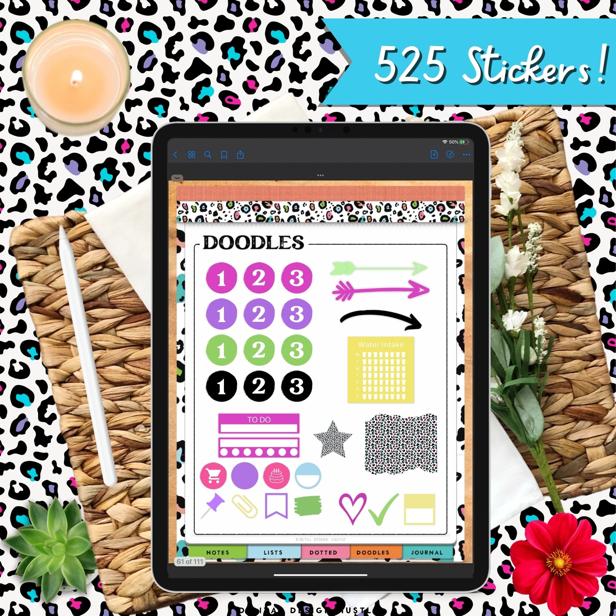 Animal Print Digital Notepad With Digital Stickers