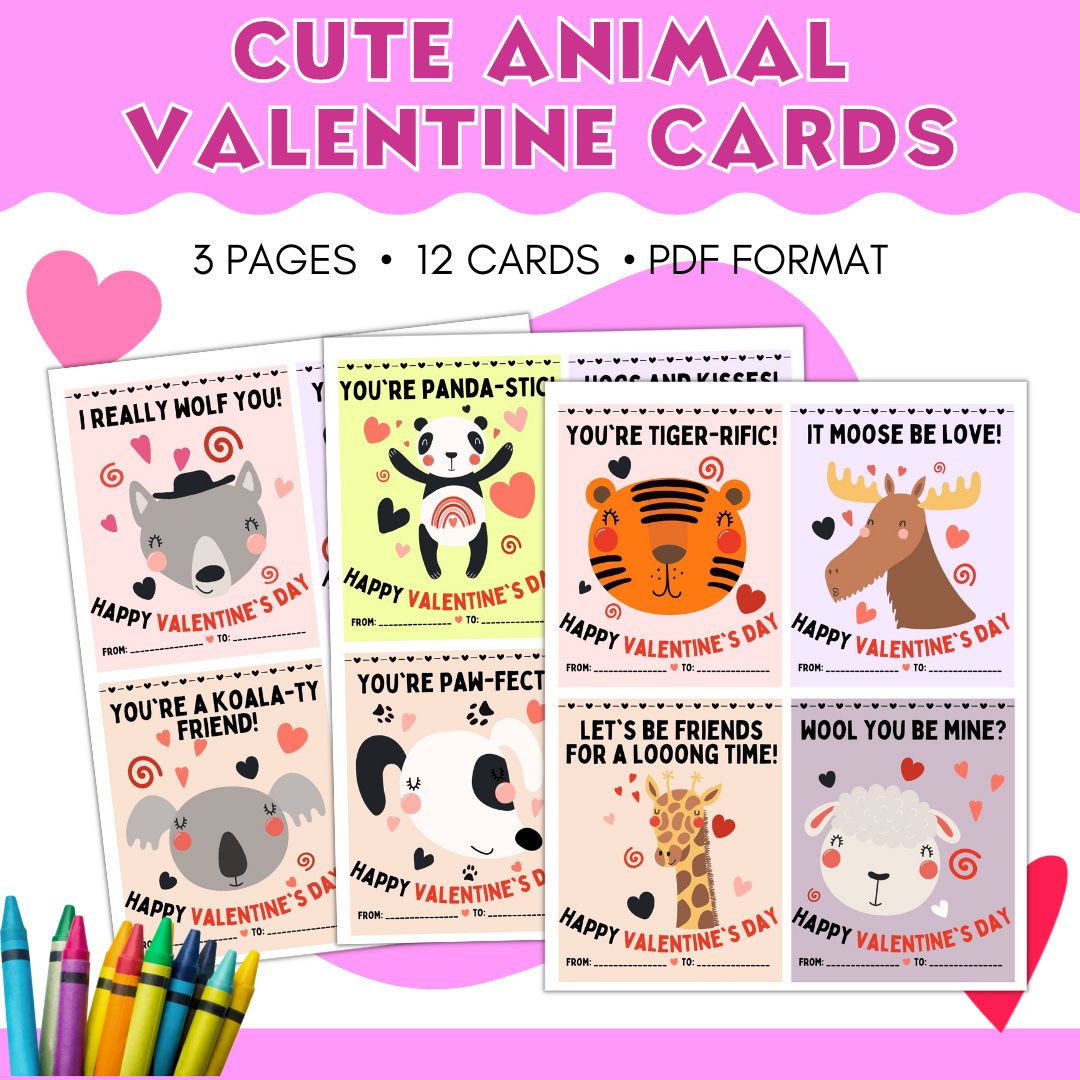 Printable animal valentine cards for kids are a fun and easy way to spread Valentine&