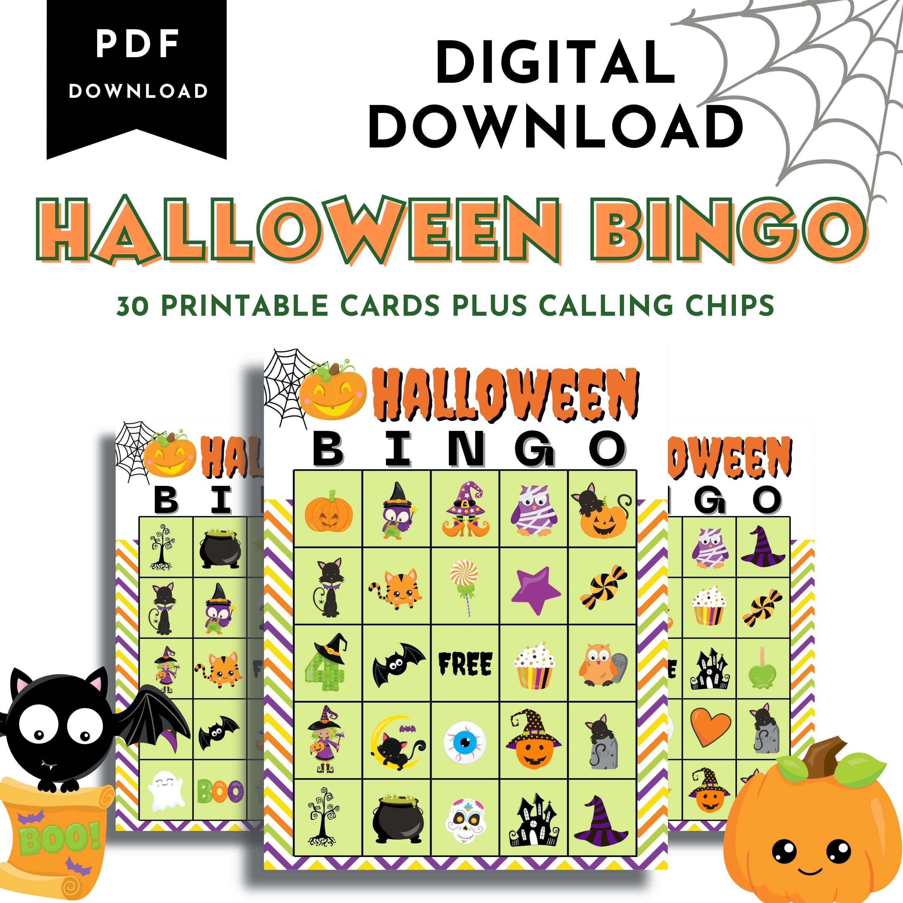 Looking for a spook-tacularly fun Halloween activity for kids? Our printable Halloween Bingo Game is just what you need! Get ready for endless entertainment with our Halloween Bingo Game package, featuring 30 unique Bingo cards filled with adorable and spooky Halloween-themed illustrations. 