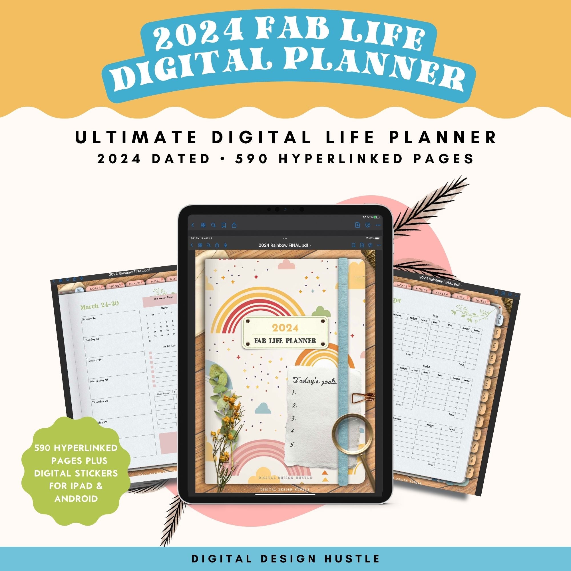 Embrace the future with our meticulously crafted 2024 Digital Planner, designed exclusively for GoodNotes. This comprehensive 589-page colorful rainbow planner is your indispensable companion for the year ahead, featuring a thoughtfully structured 365-day planner complete with yearly, weekly, and daily planning pages.