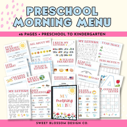 Introducing our comprehensive Homeschool Bundle, featuring the Preschool Morning Menu Printable, a cornerstone of Morning Time in any Homeschool Preschool. This workbook bundle comes complete with Morning Menu Pages, Preschool Worksheets, a Morning Calendar, and even a Name Tracing feature. 