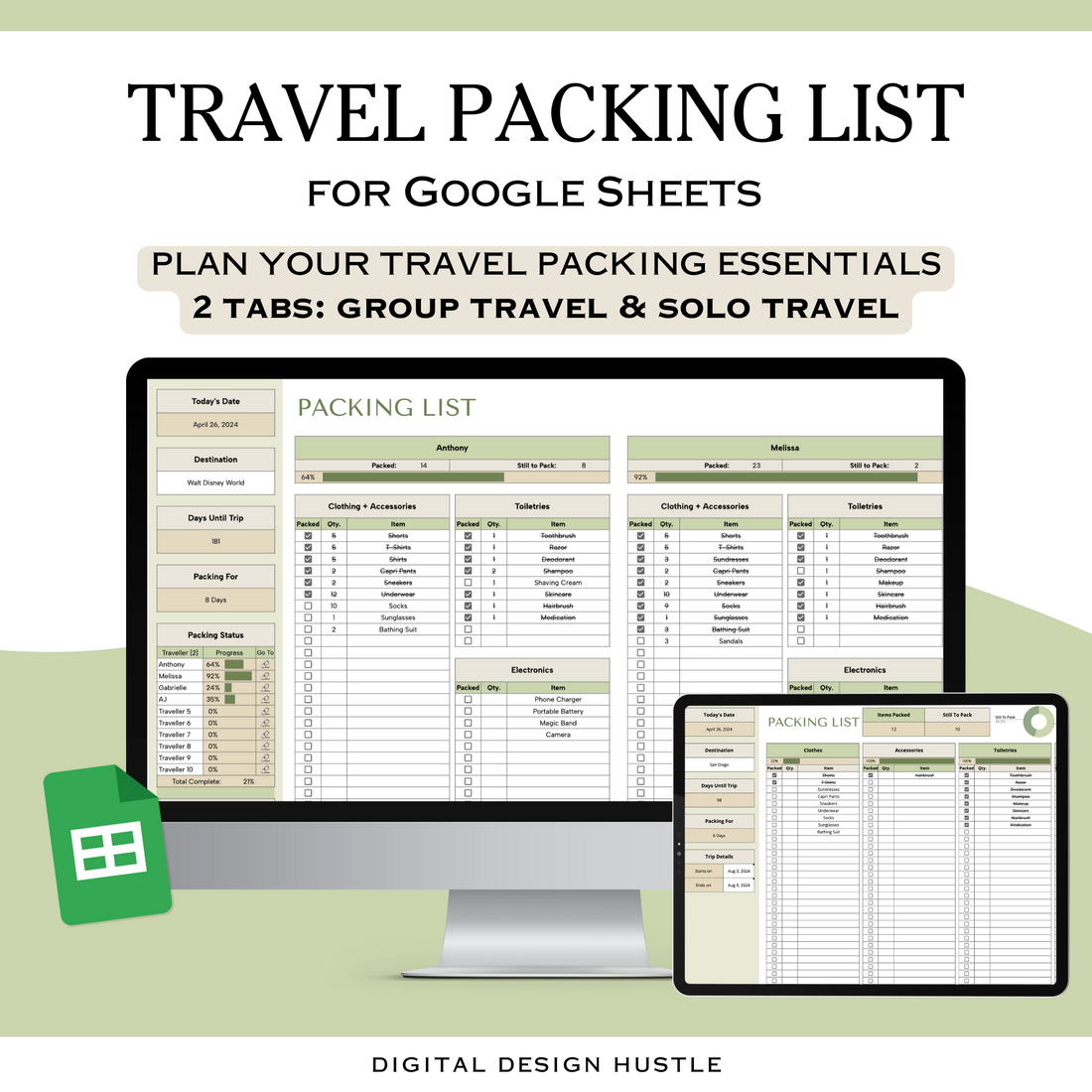 Travel Packing List for Google Sheets